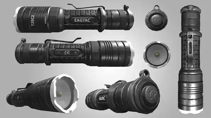Military flashlight - Game Ready 4K Low-poly 3D model