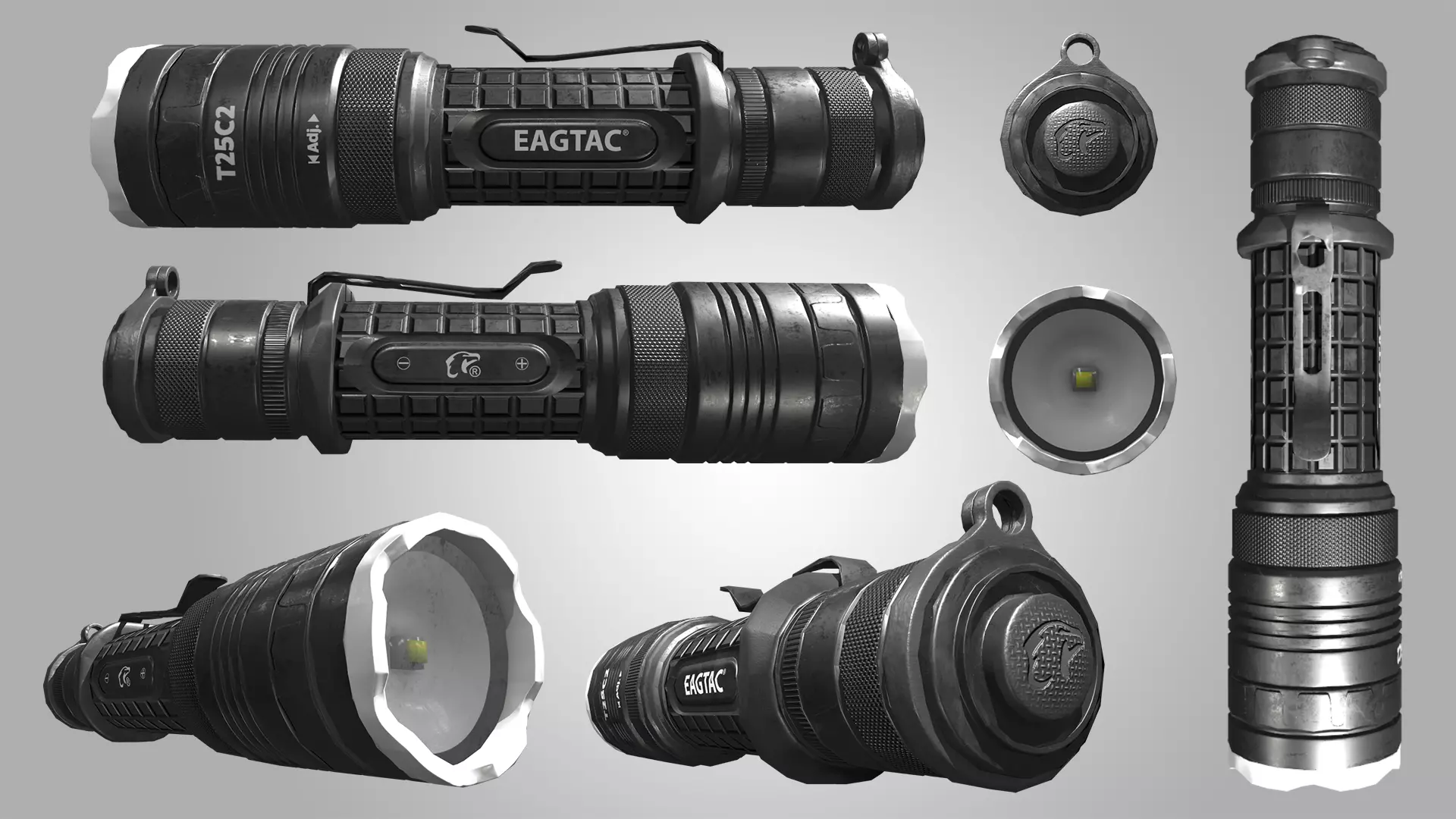 Military flashlight - Game Ready 4K Low-poly 3D model_0