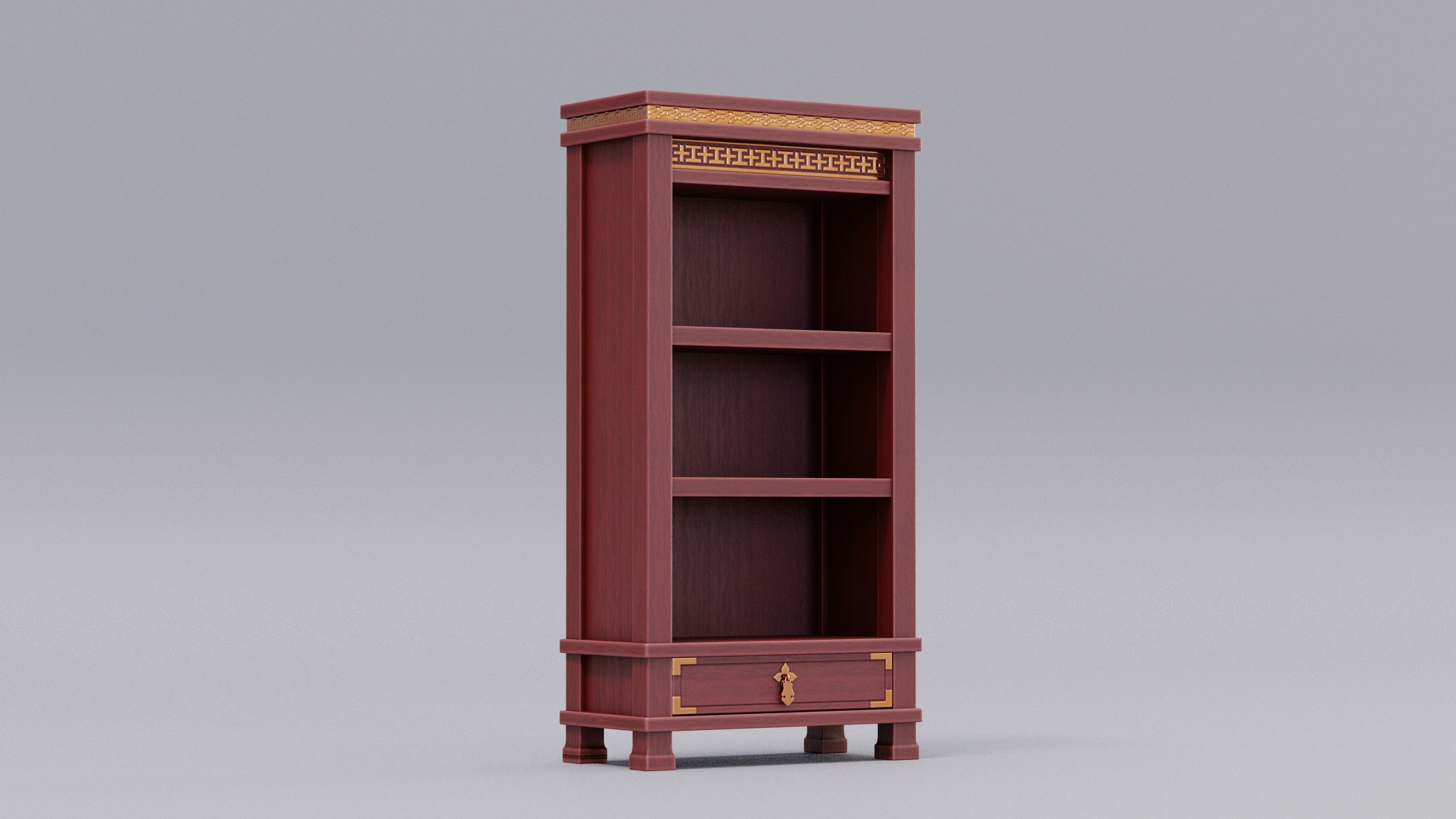Chinese Trade Furniture Kit - 02 BookCase B Low-poly 3D model_3