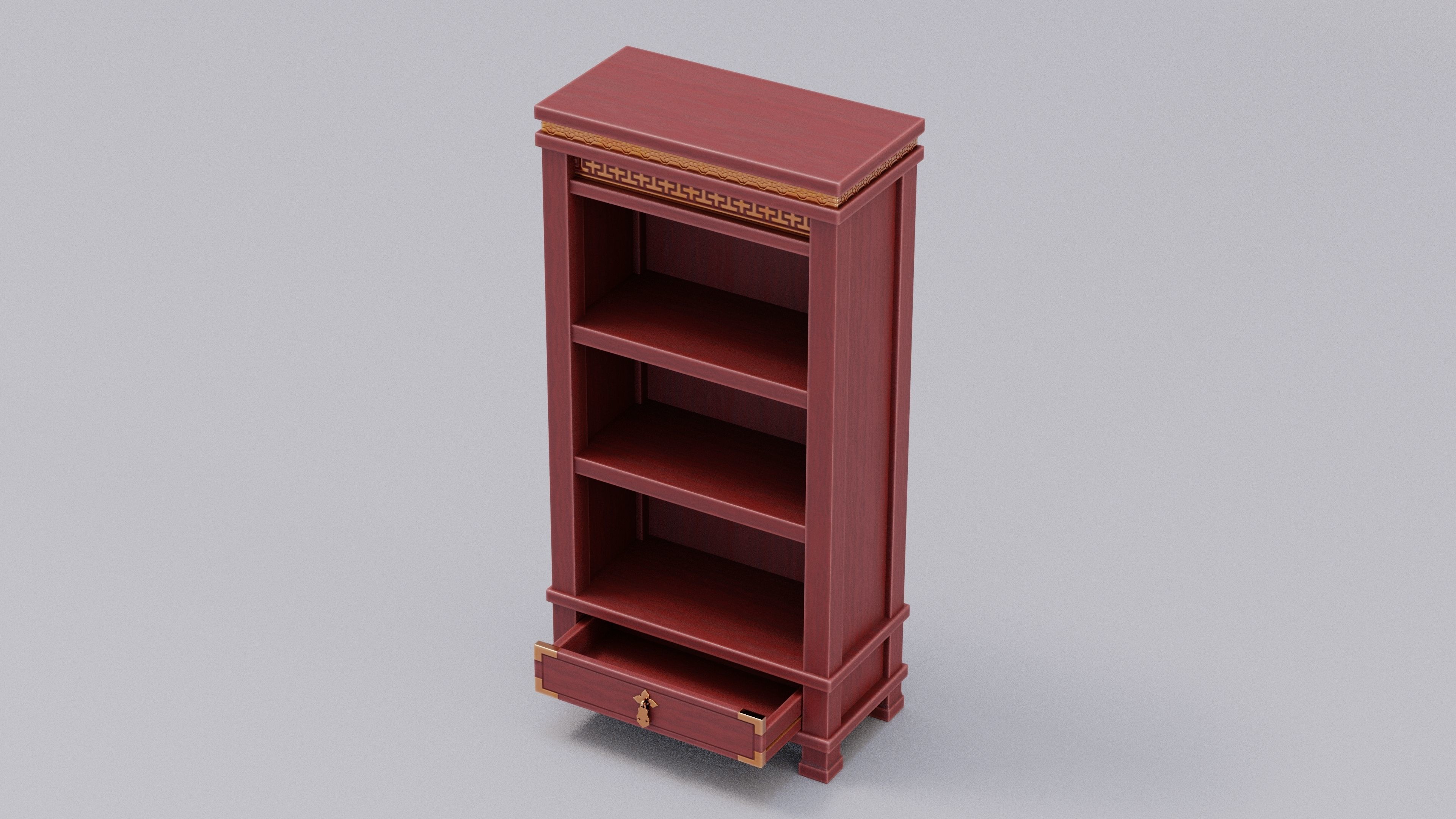 Chinese Trade Furniture Kit - 02 BookCase B Low-poly 3D model_1