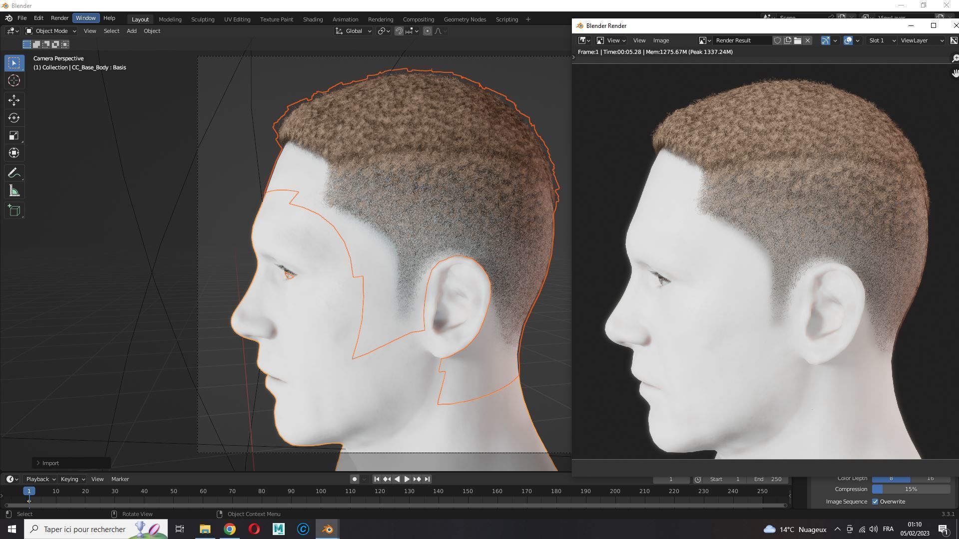 Realistic Hair male Low-poly 3D model_14