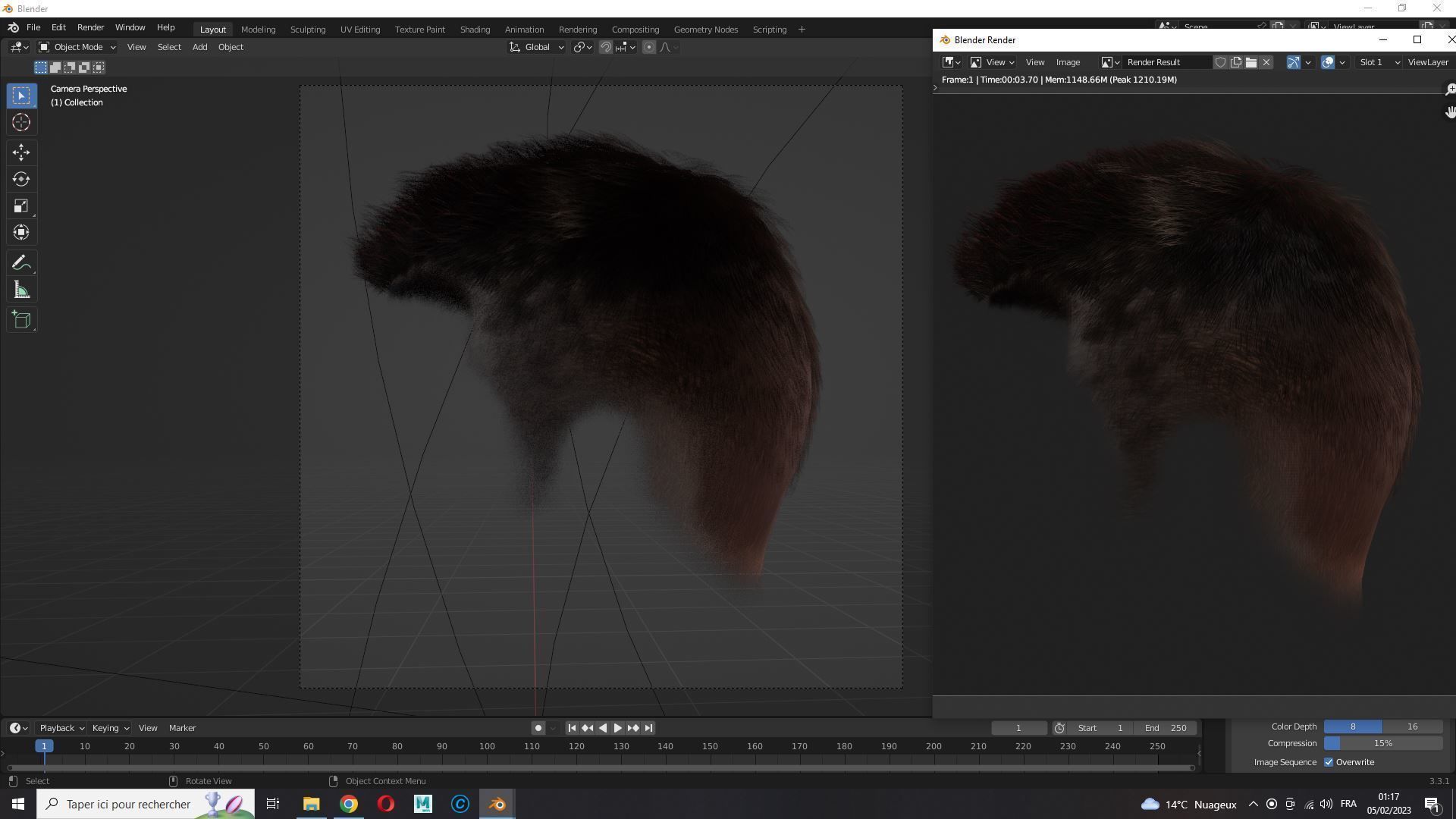 Realistic Hair hawk Low-poly 3D model_15