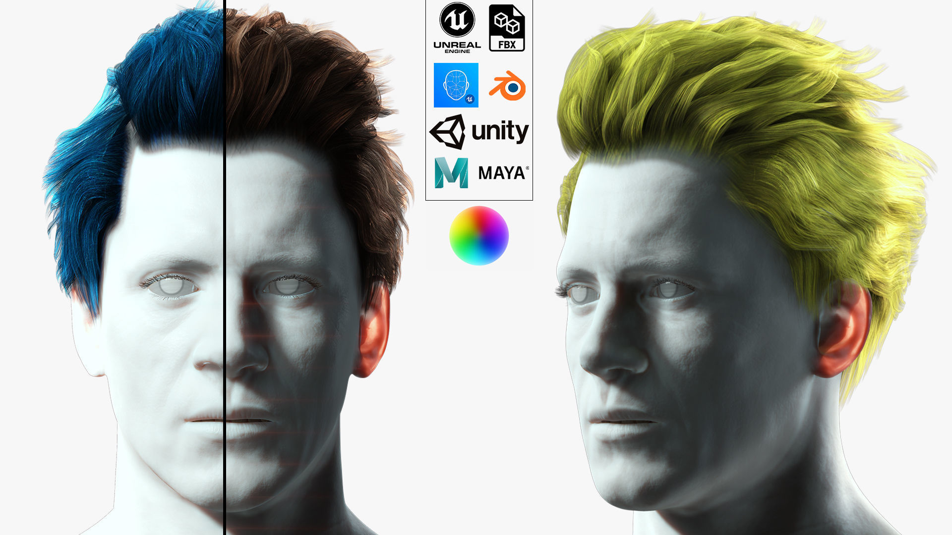 Realistic Hair man game cards  Low-poly 3D model_1