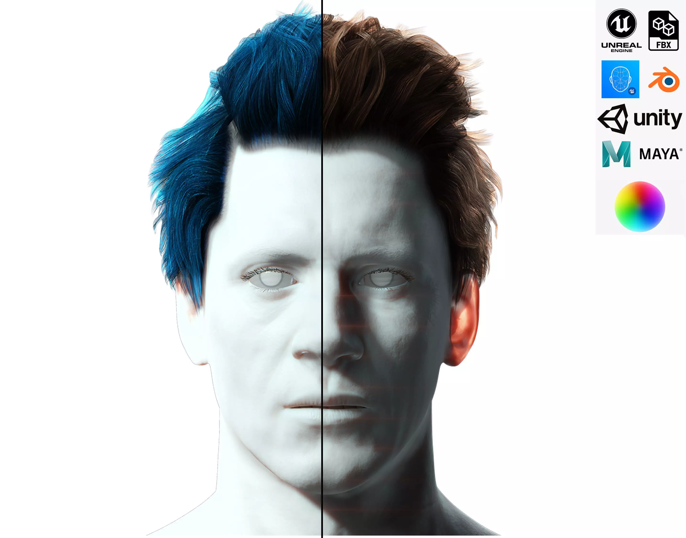 Realistic Hair man game cards  Low-poly 3D model_0