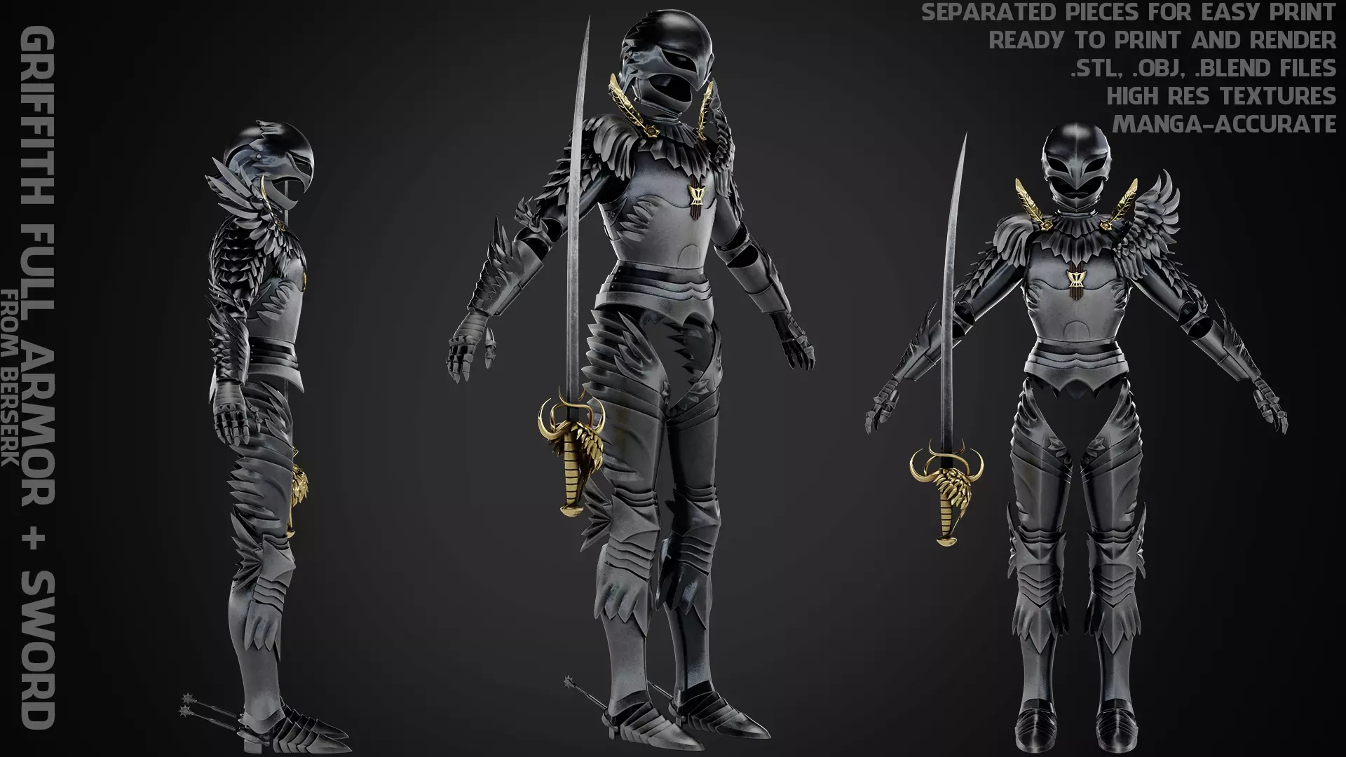 Berserk Griffith Full Armor and Sword for Cosplay 3D Model Collection_0