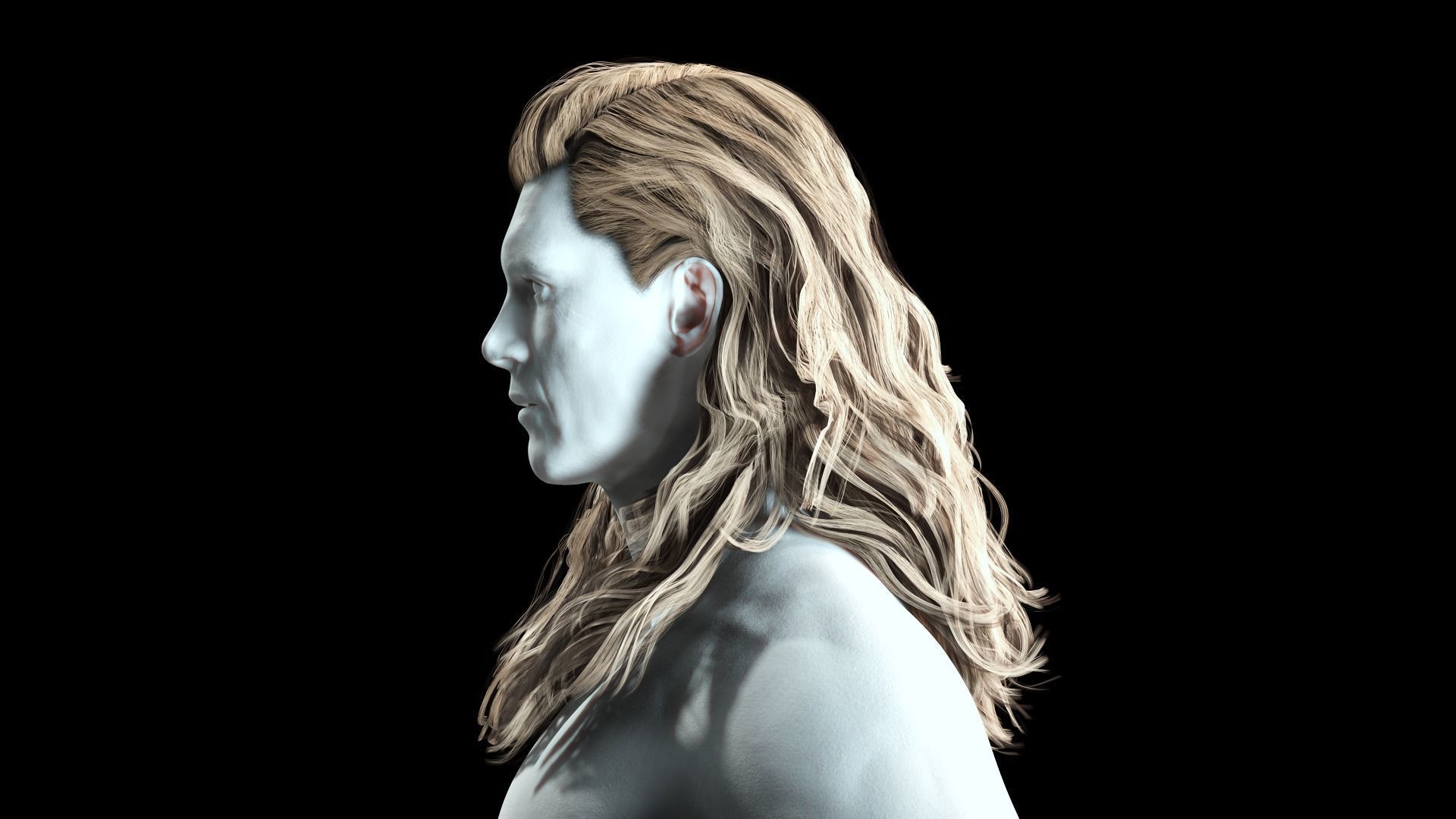 Realistic Long Hair Man Low-poly 3D model_4