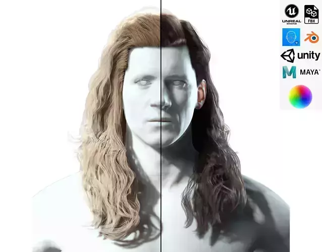 Realistic Long Hair Man Low-poly 3D model