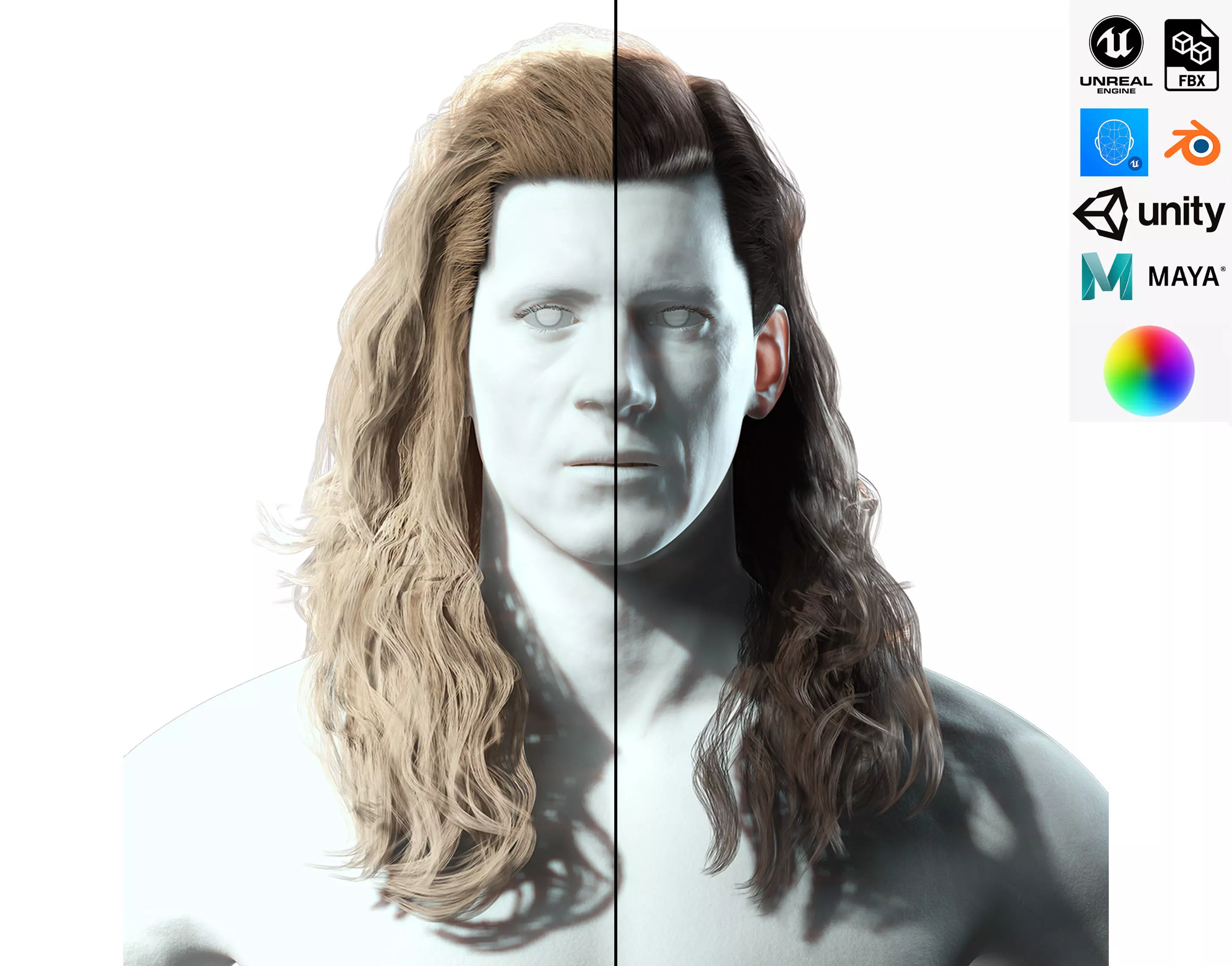 Realistic Long Hair Man Low-poly 3D model_0