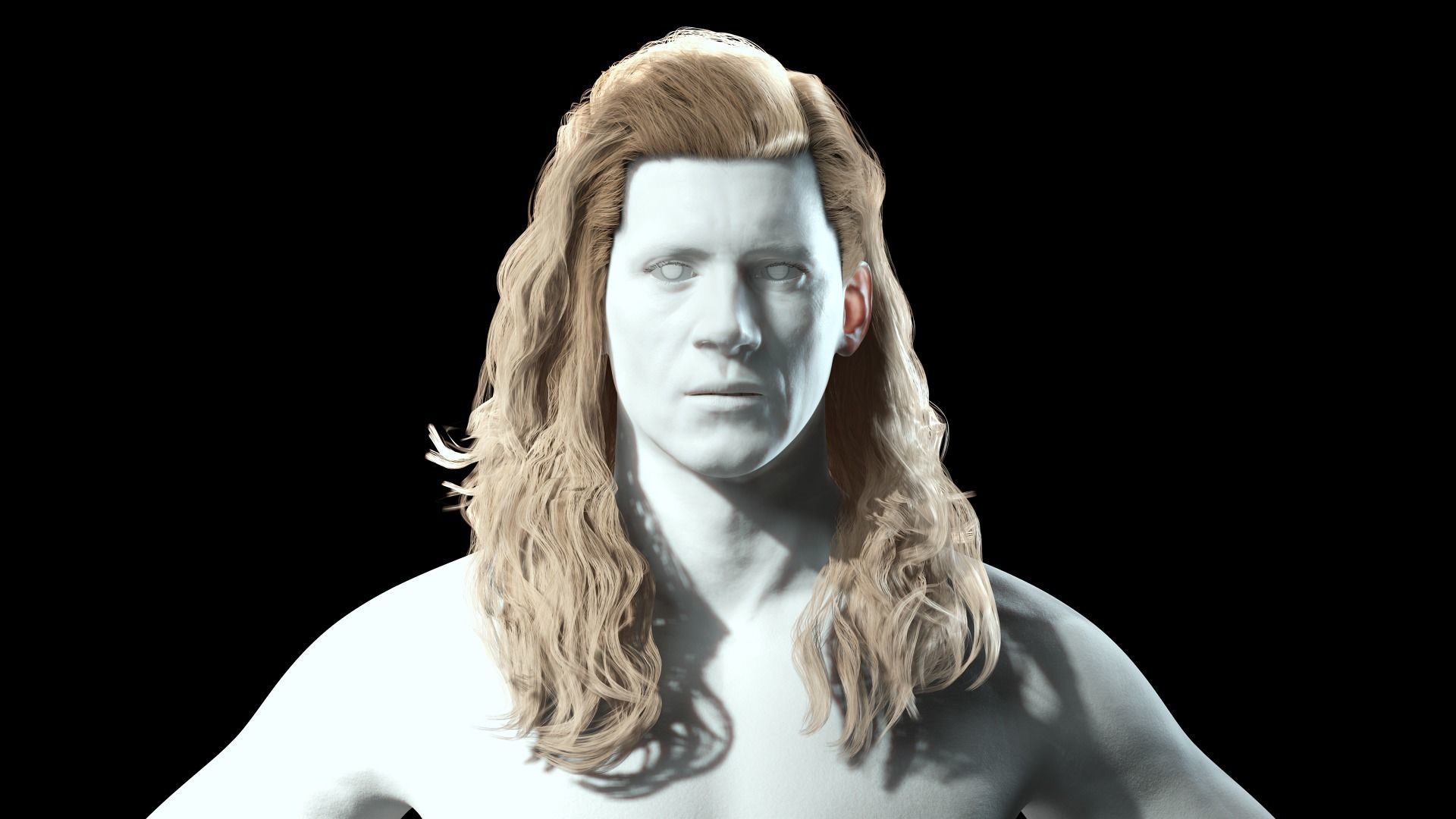 Realistic Long Hair Man Low-poly 3D model_2