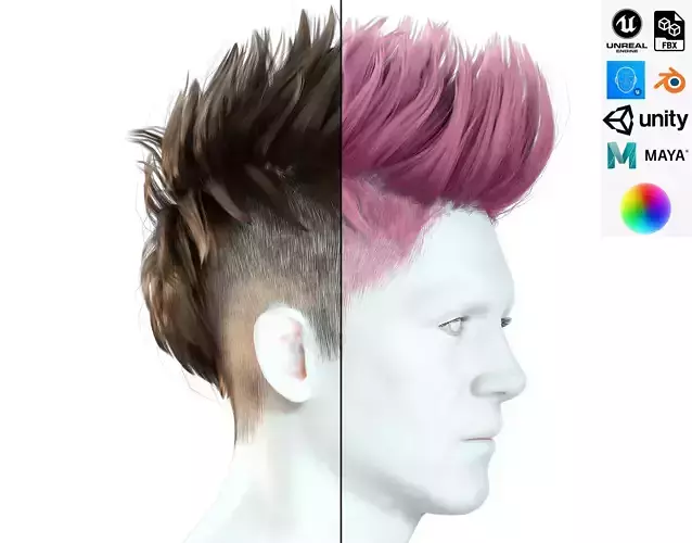Realistic Hair hawk cyberpunk  Low-poly 3D model