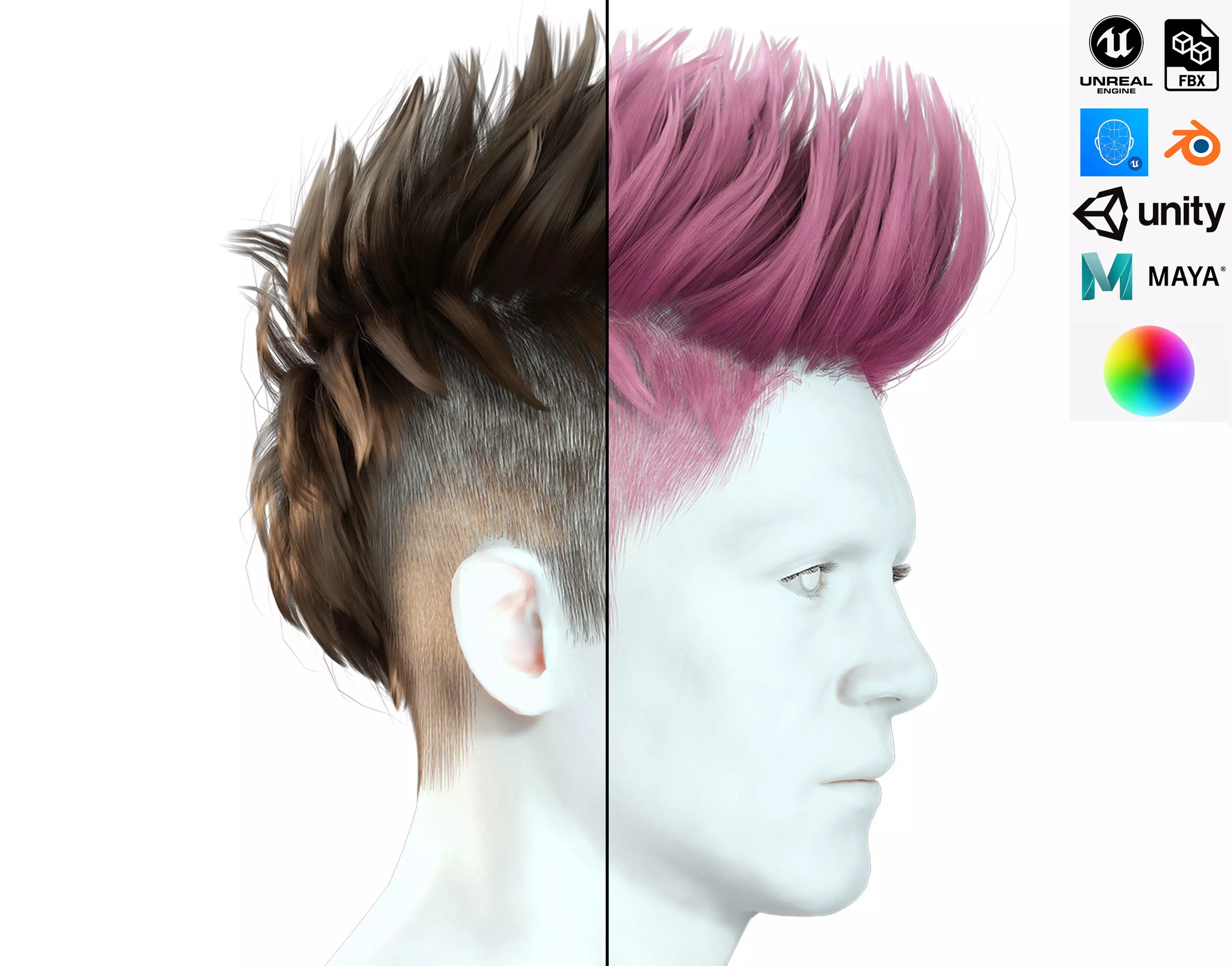 Realistic Hair hawk cyberpunk  Low-poly 3D model_0