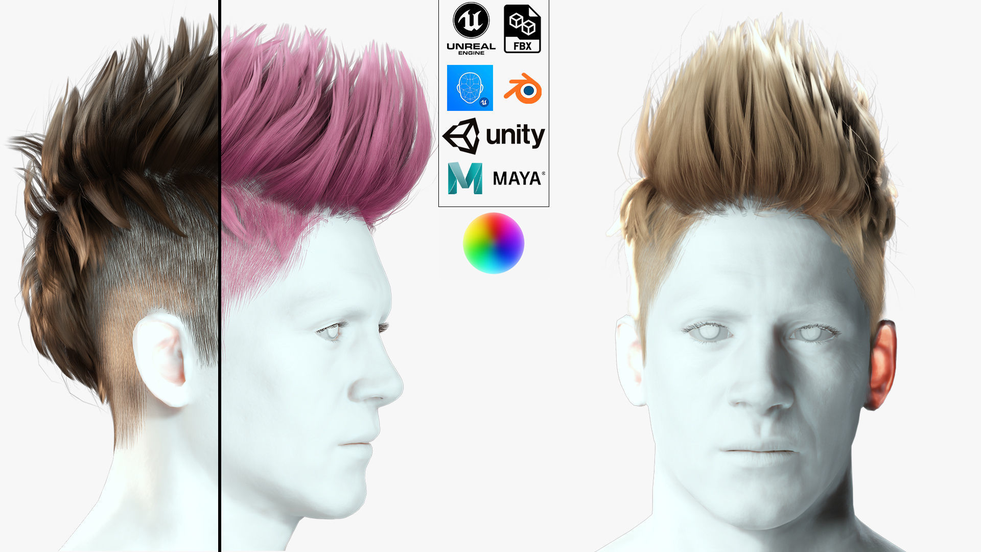 Realistic Hair hawk cyberpunk  Low-poly 3D model_1