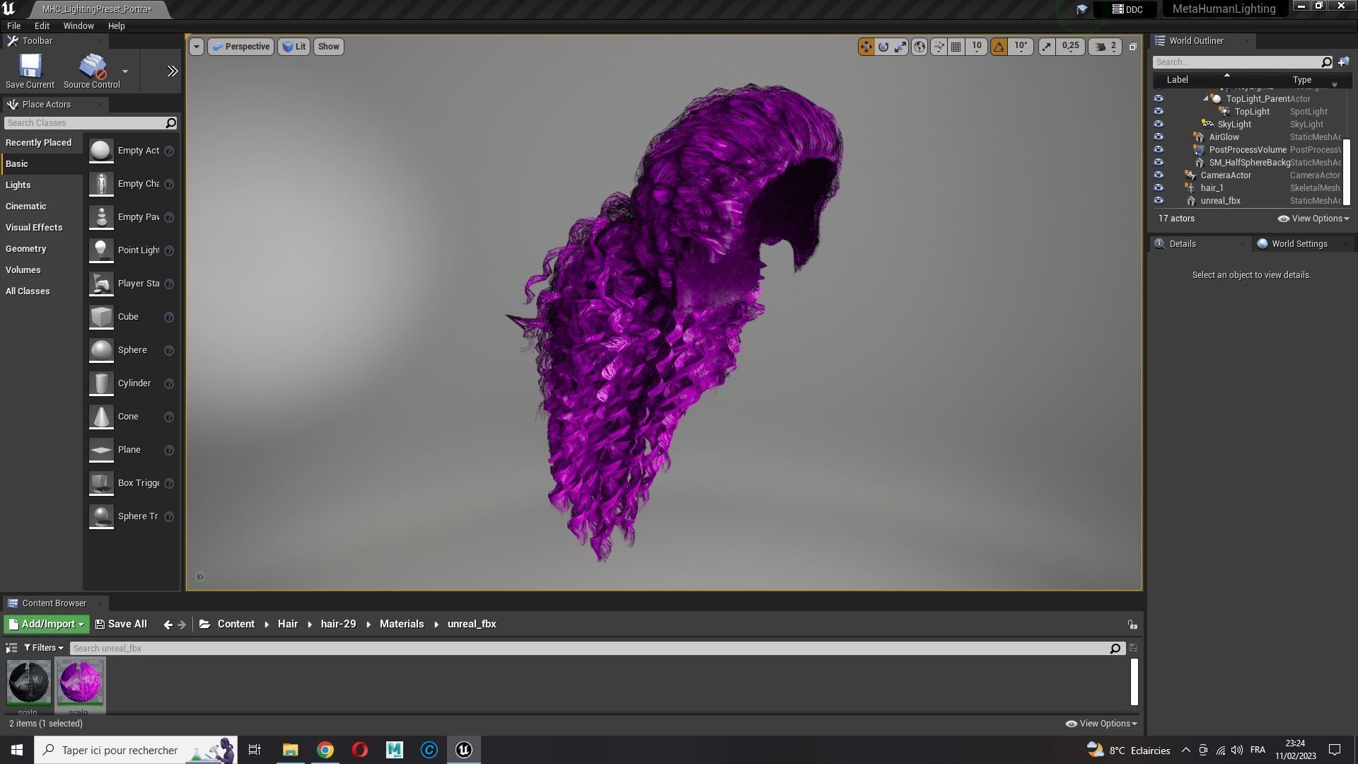 realistic long hair  Low-poly 3D model_21