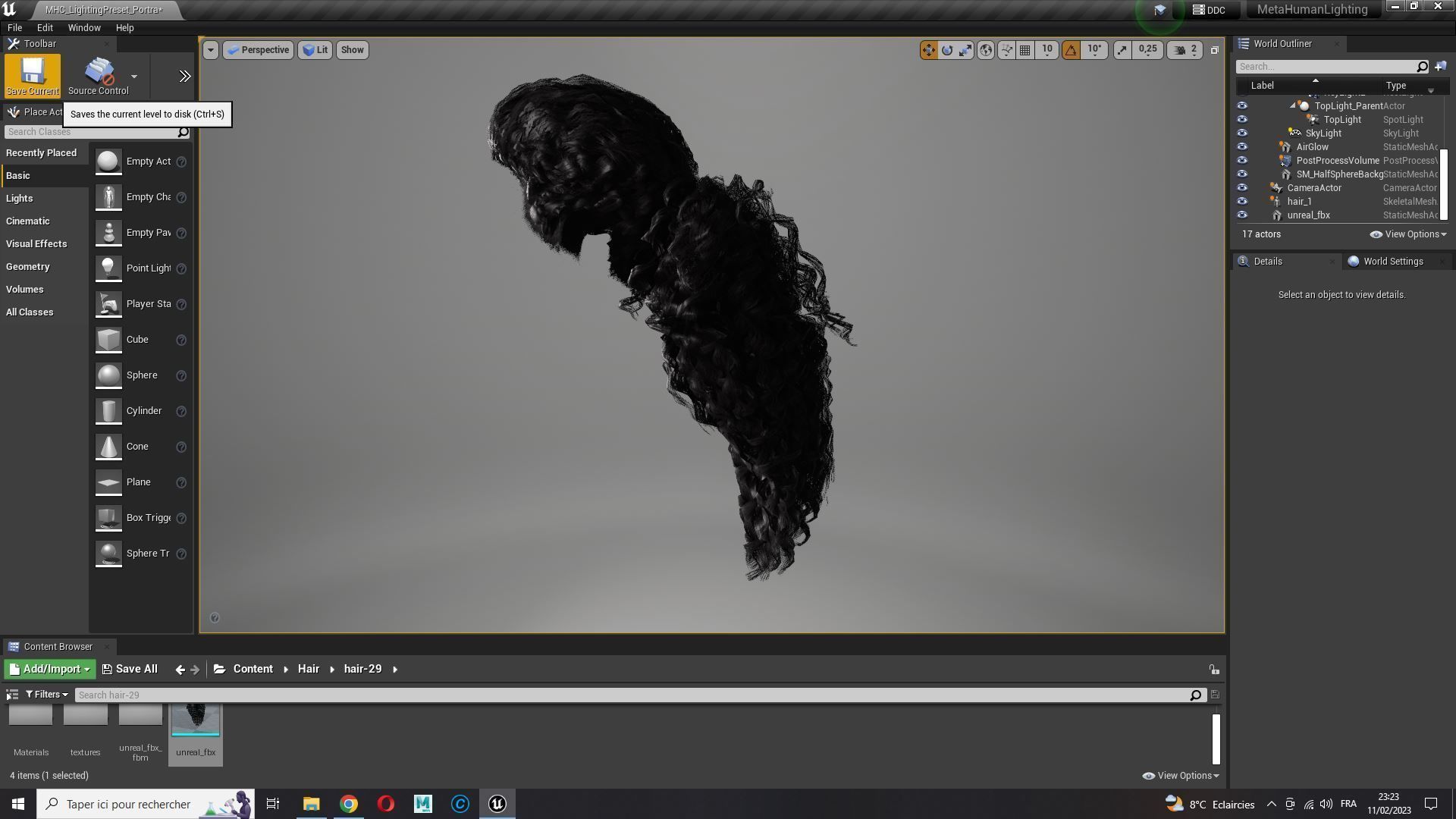 realistic long hair  Low-poly 3D model_20