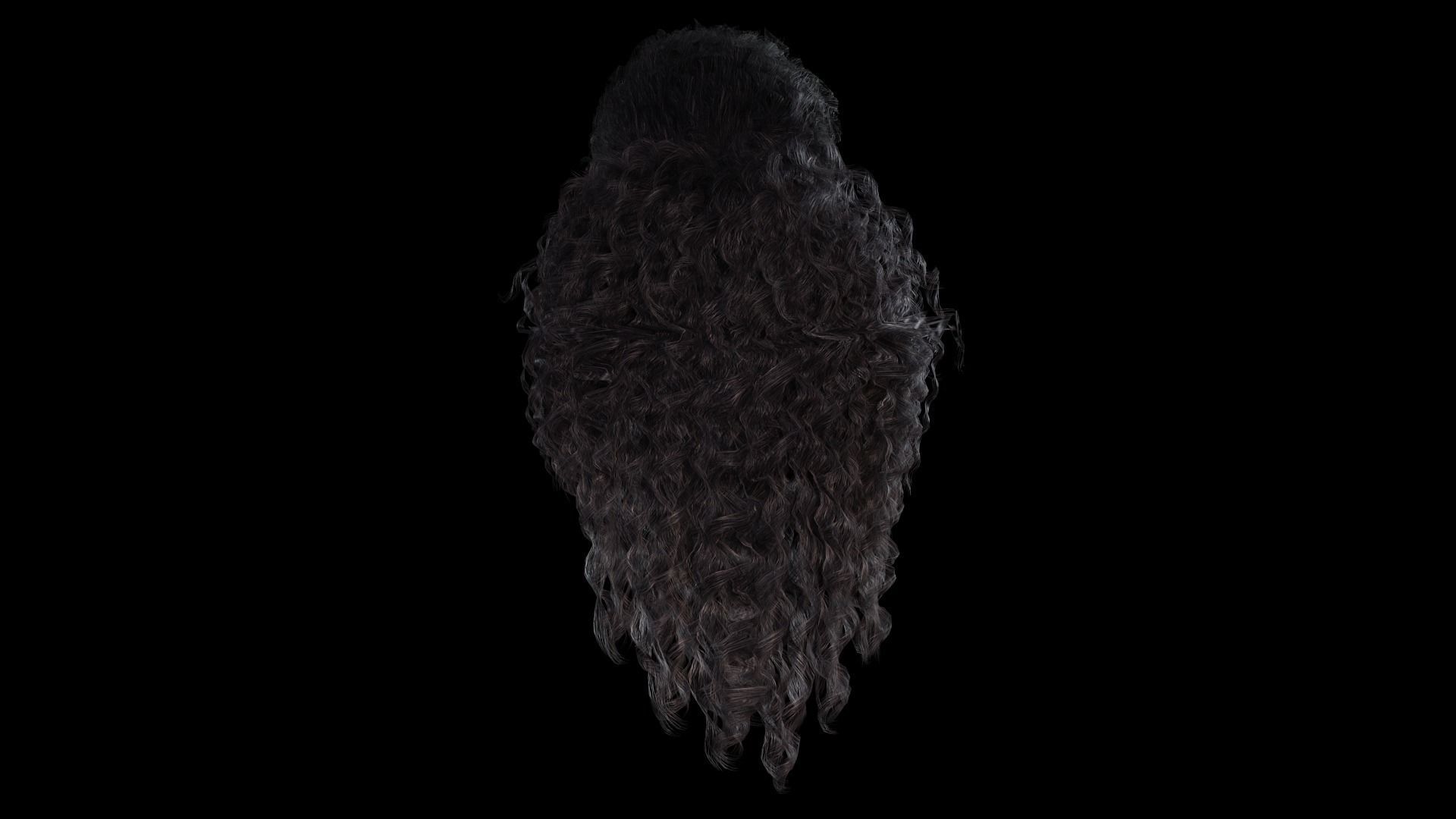 realistic long hair  Low-poly 3D model_10