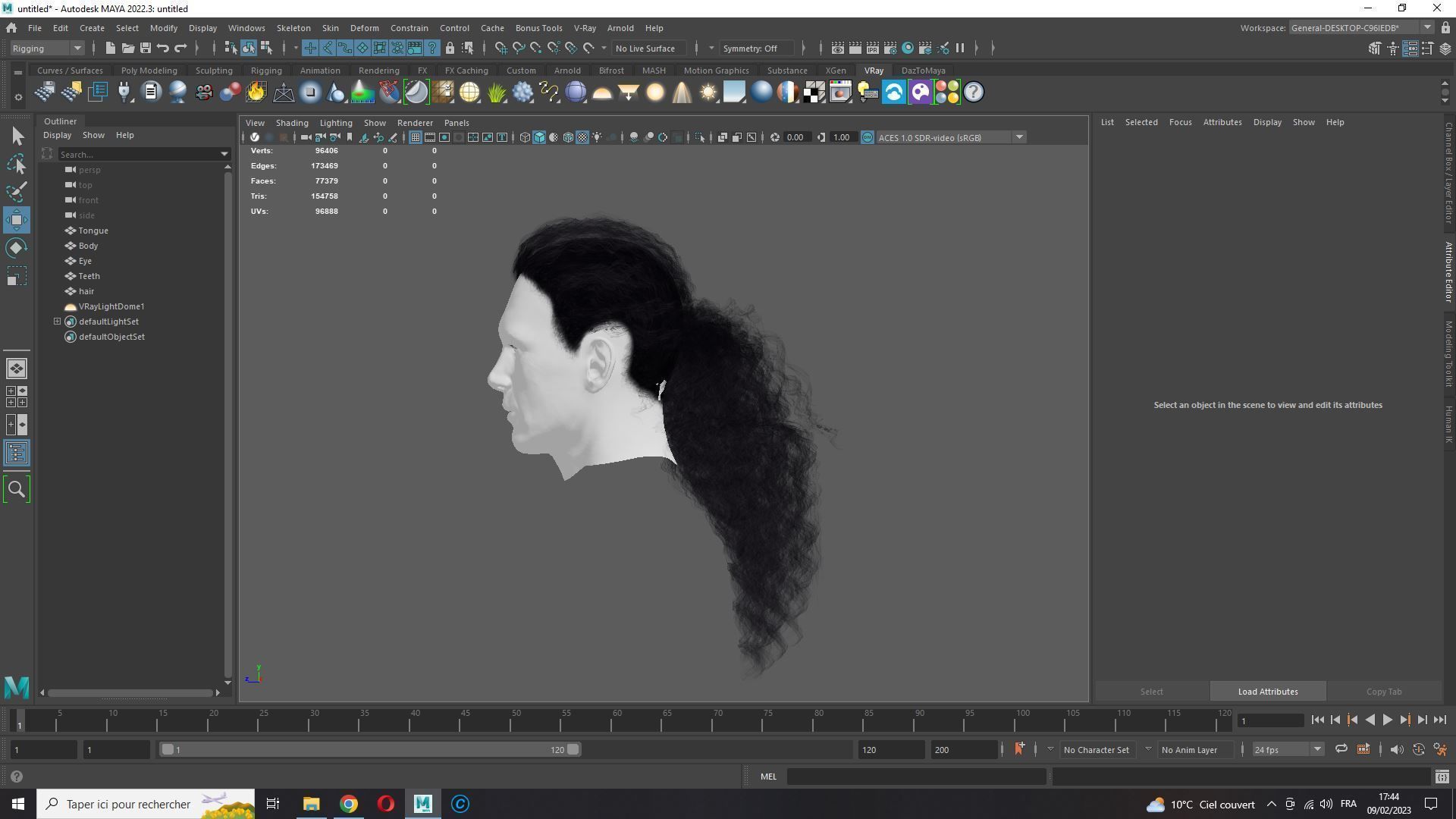 realistic long hair  Low-poly 3D model_18