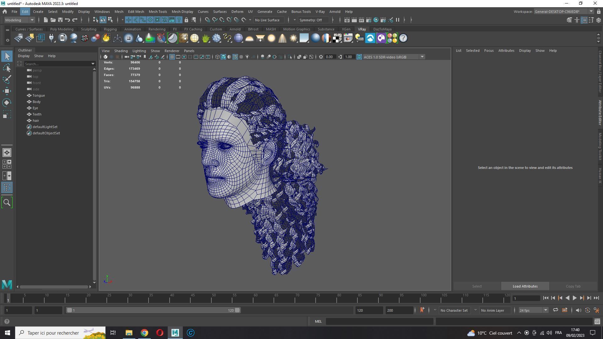 realistic long hair  Low-poly 3D model_16