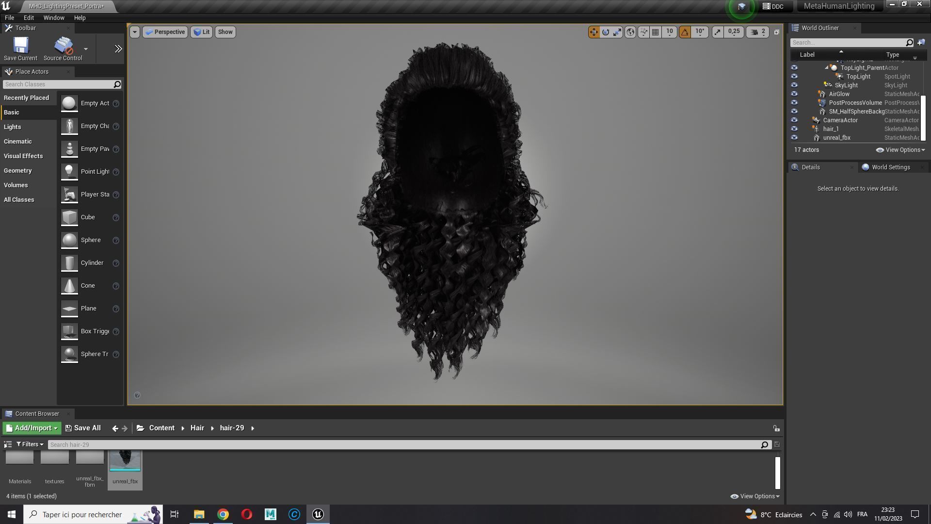 realistic long hair  Low-poly 3D model_22