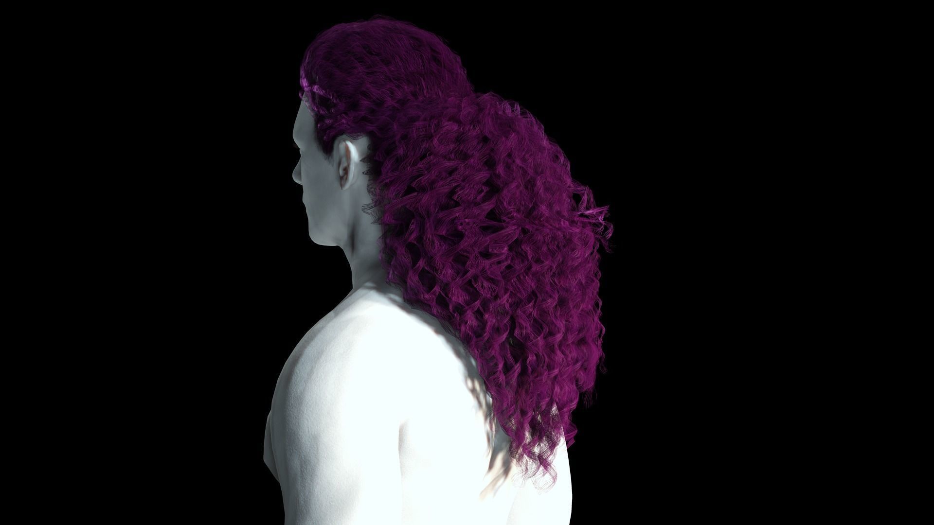 realistic long hair  Low-poly 3D model_6