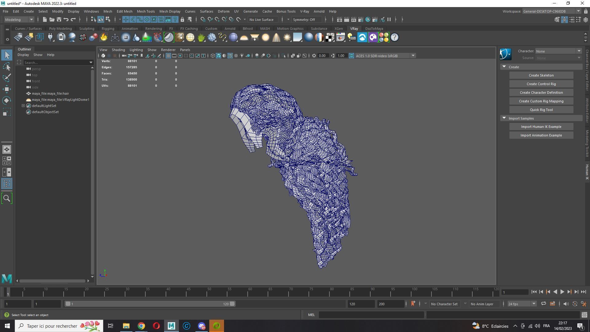 realistic long hair  Low-poly 3D model_19