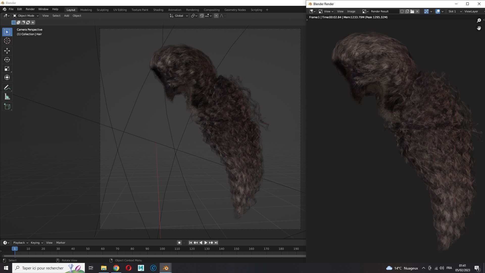 realistic long hair  Low-poly 3D model_15