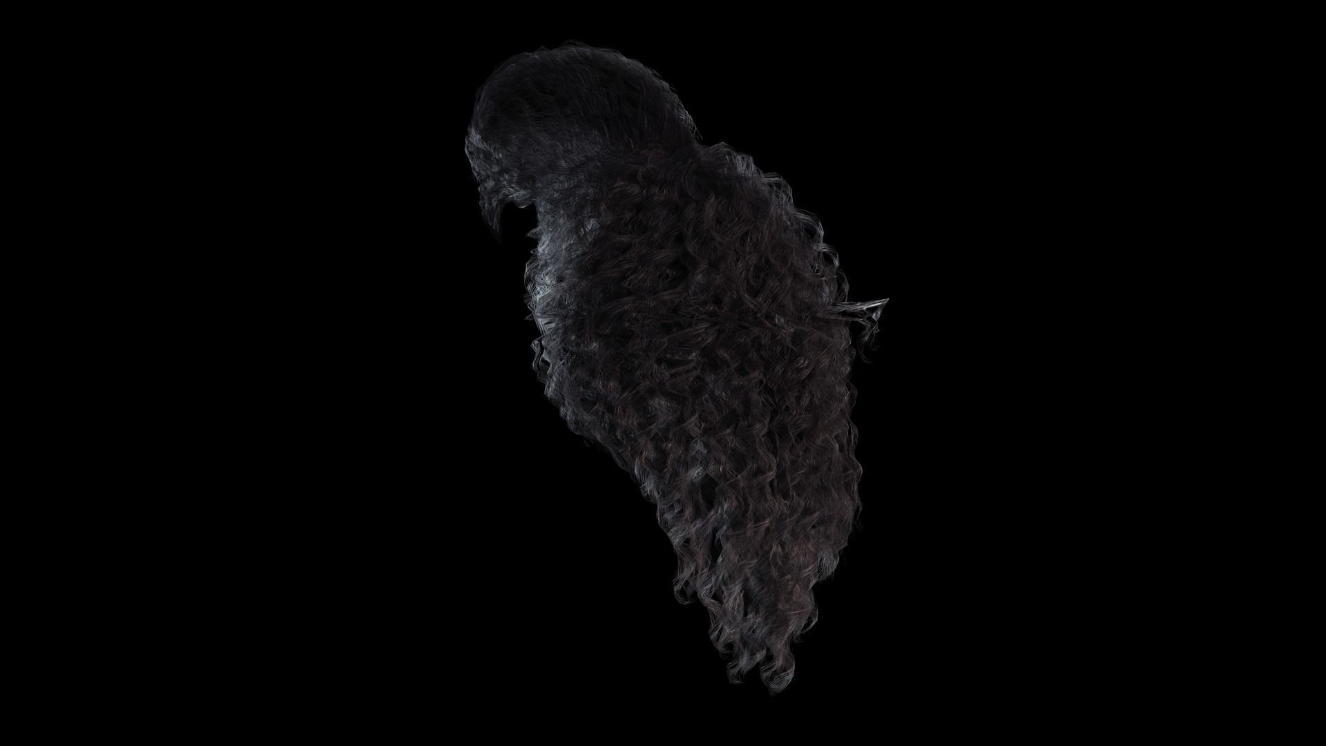 realistic long hair  Low-poly 3D model_9