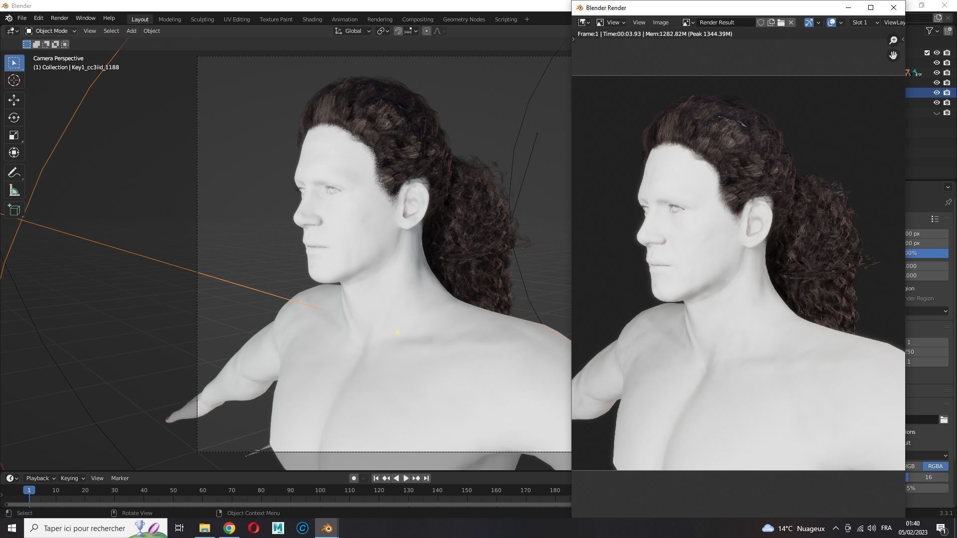 realistic long hair  Low-poly 3D model_14