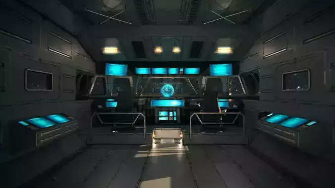 Spaceship Interior 03 Pilot Cockpit PBR 3D model