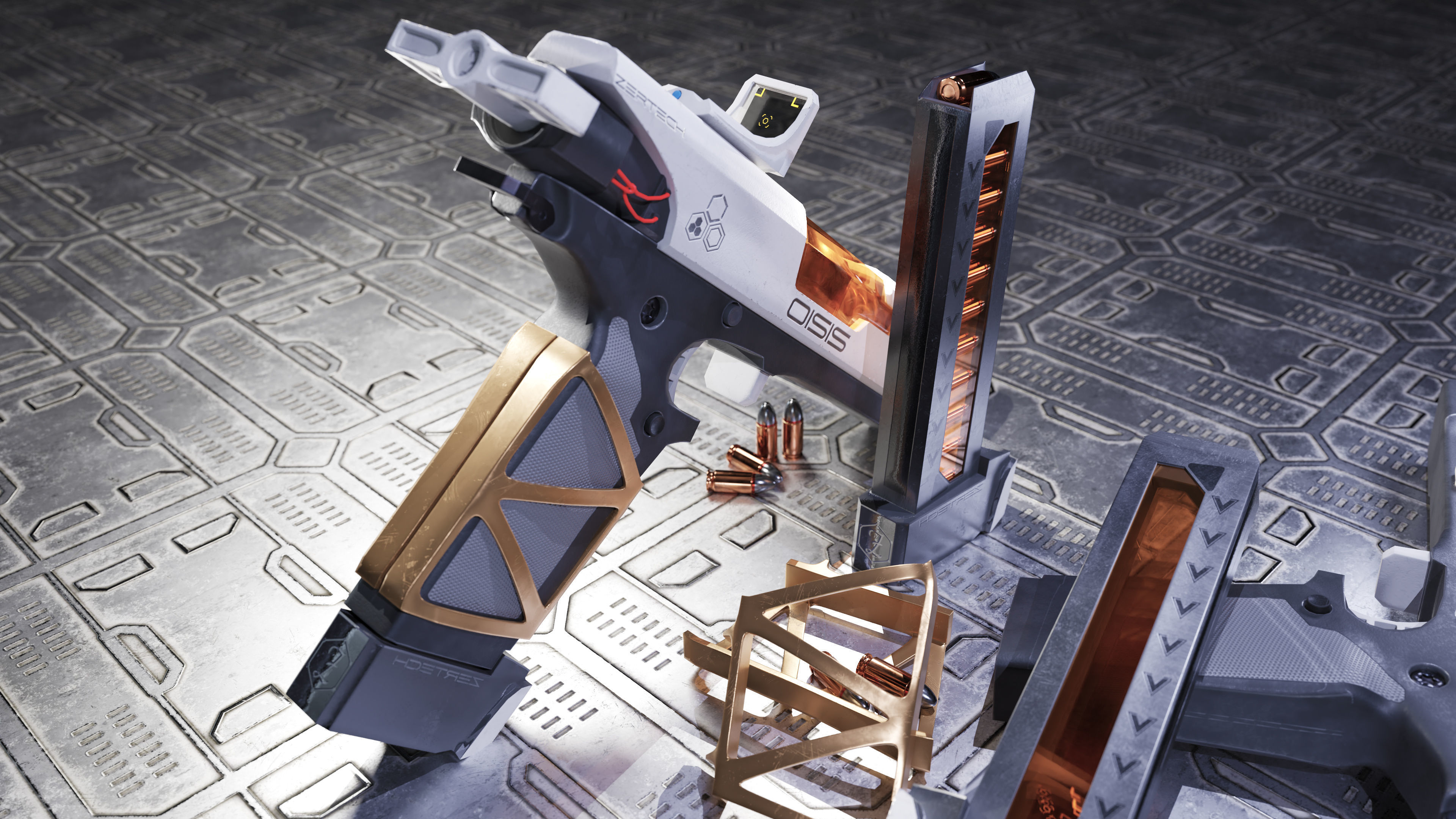 ZerTech Oisis the future pistol gun Low-poly 3D model_2