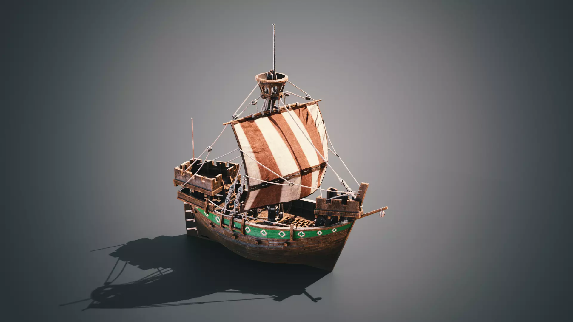 Cog ship Low-poly 3D model_0