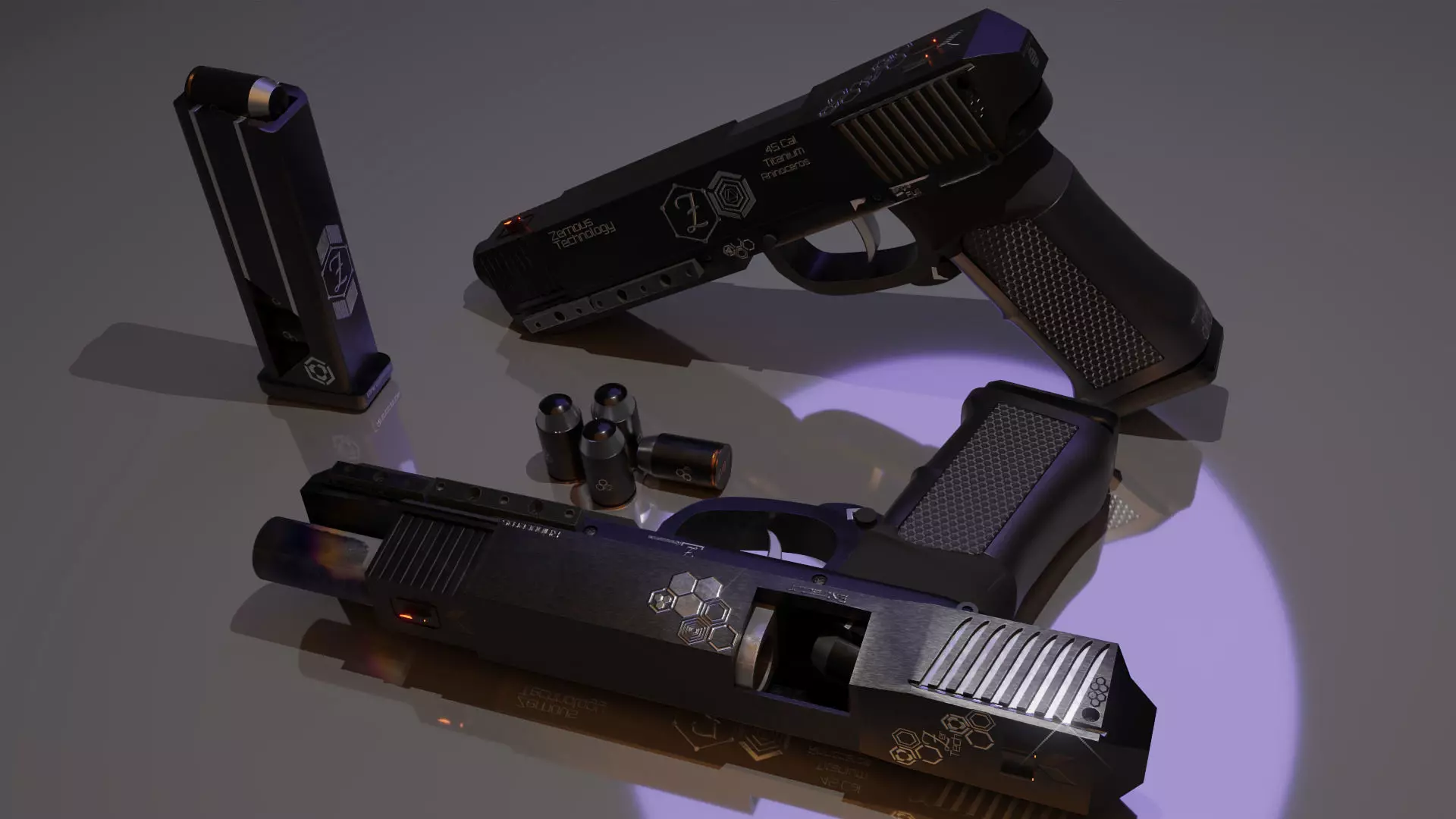 ZerTech Rhinoceros the future gun pistol Low-poly 3D model_0