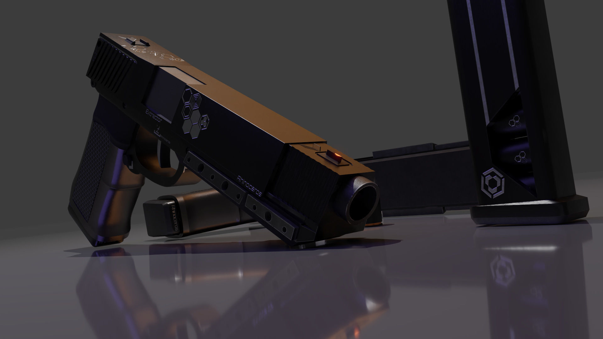 ZerTech Rhinoceros the future gun pistol Low-poly 3D model_1
