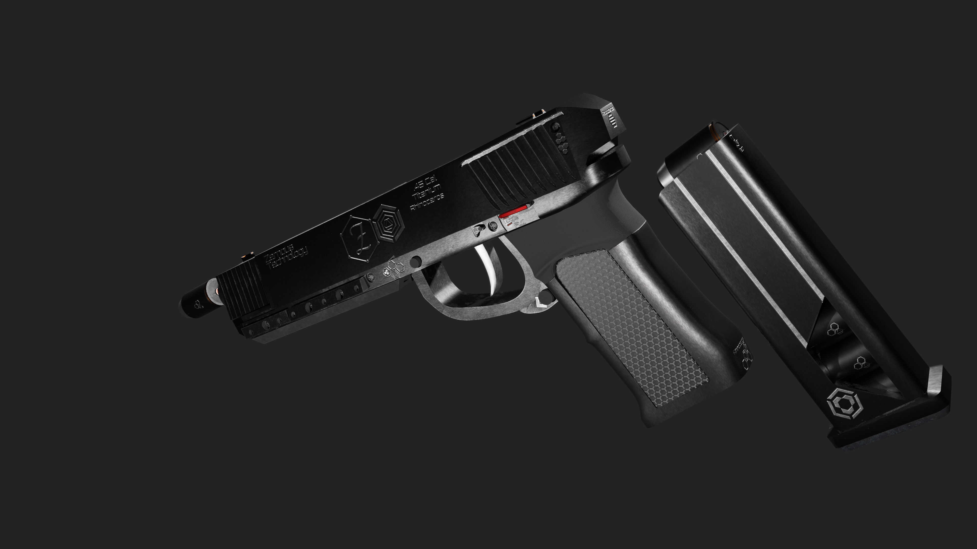 ZerTech Rhinoceros the future gun pistol Low-poly 3D model_3