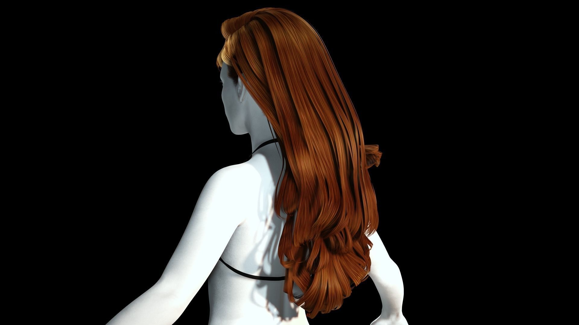 Realistic long hair female Low-poly 3D model_5