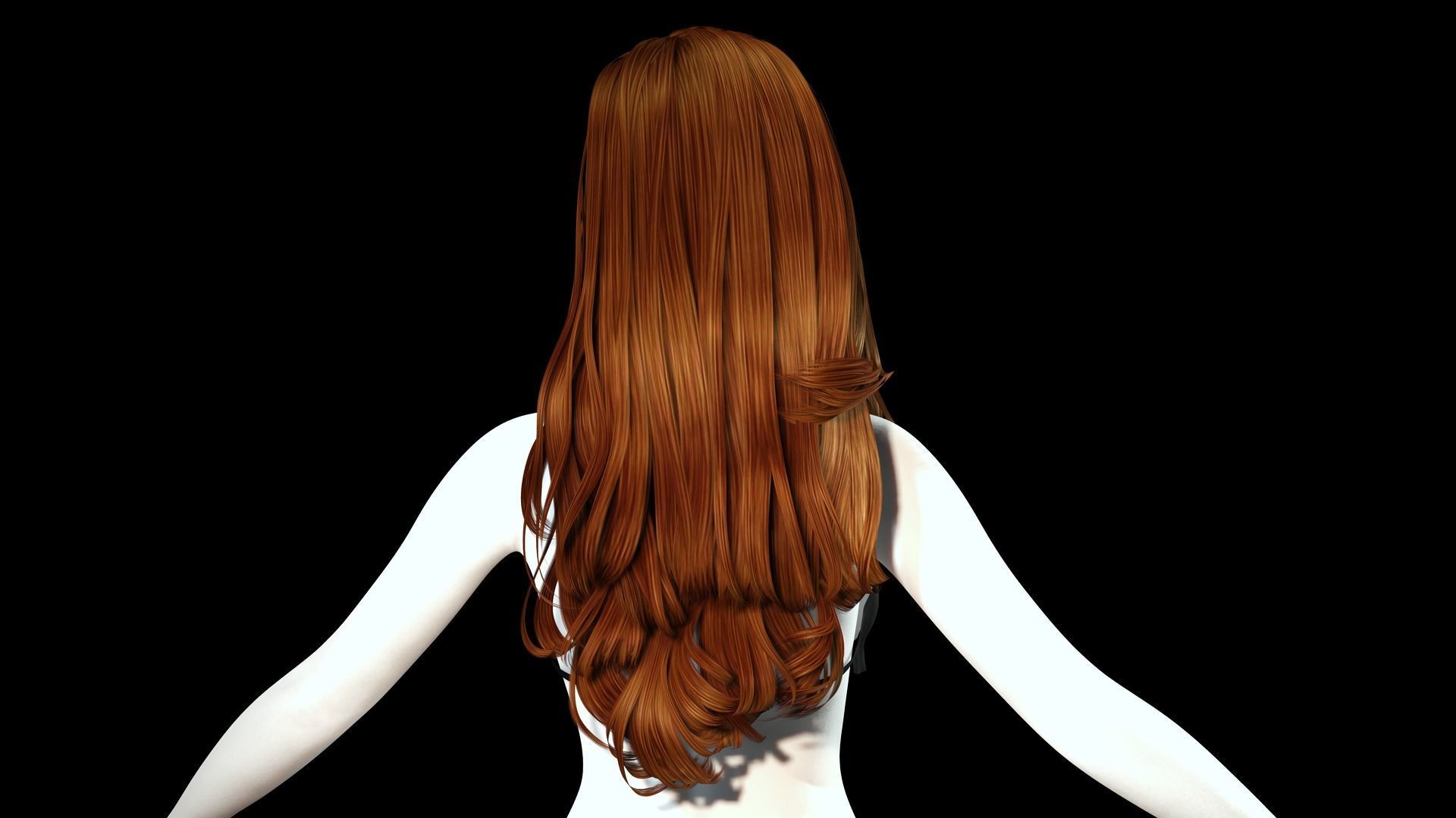 Realistic long hair female Low-poly 3D model_6