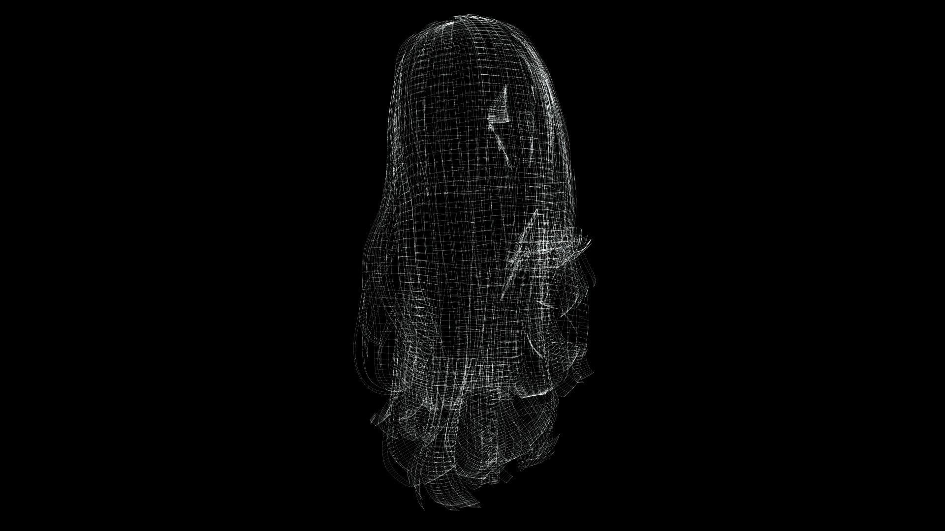 Realistic long hair female Low-poly 3D model_14