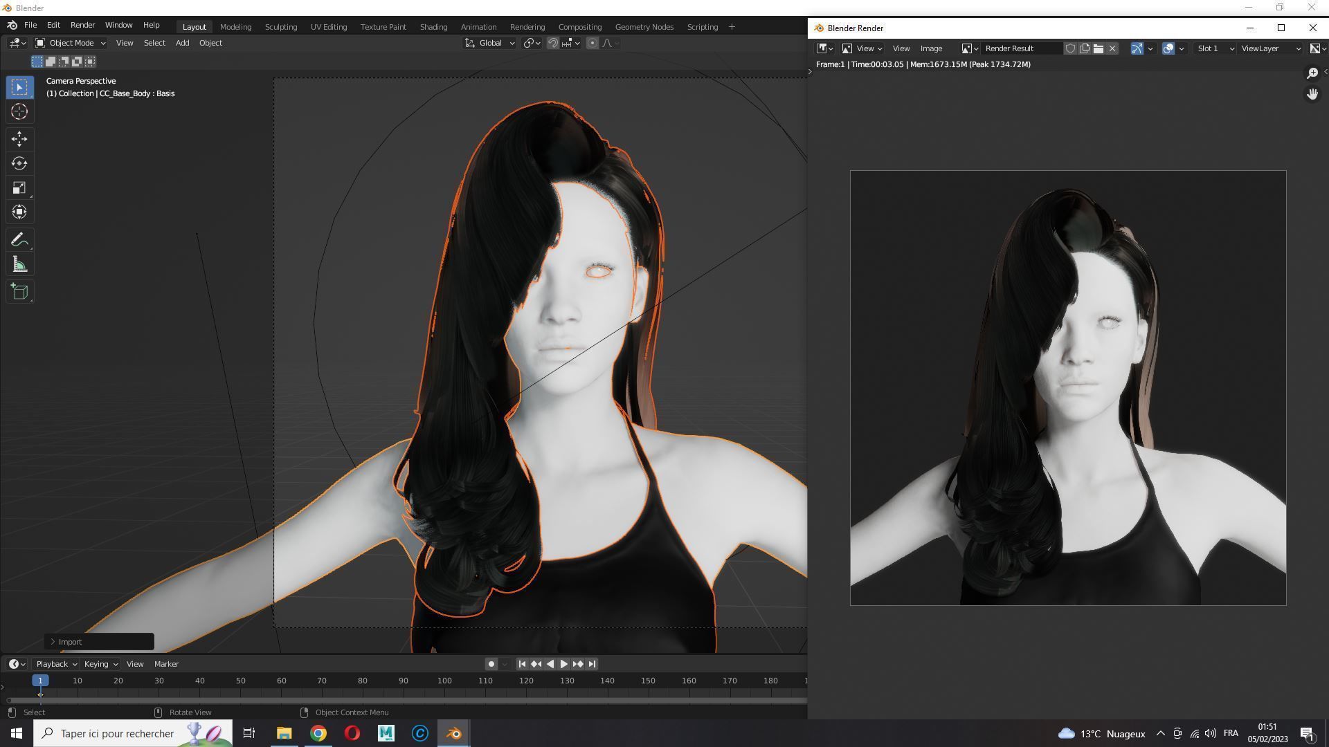 Realistic long hair female Low-poly 3D model_16