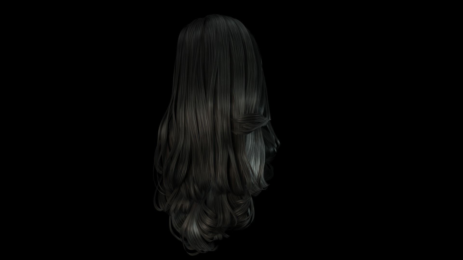 Realistic long hair female Low-poly 3D model_9