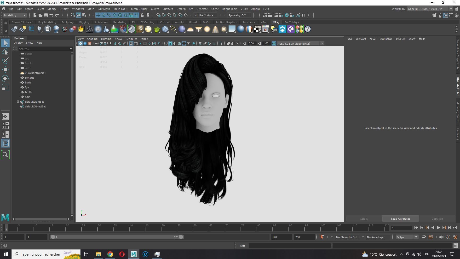 Realistic long hair female Low-poly 3D model_20