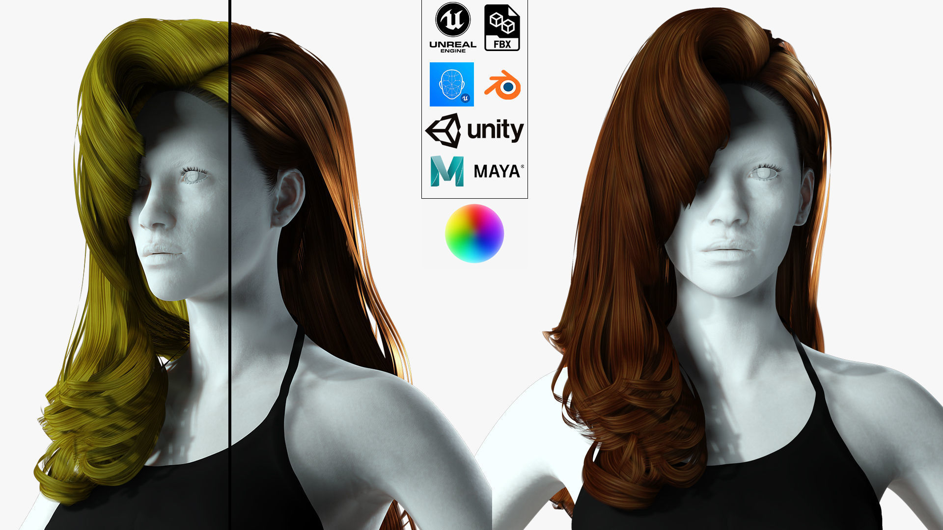 Realistic long hair female Low-poly 3D model_1