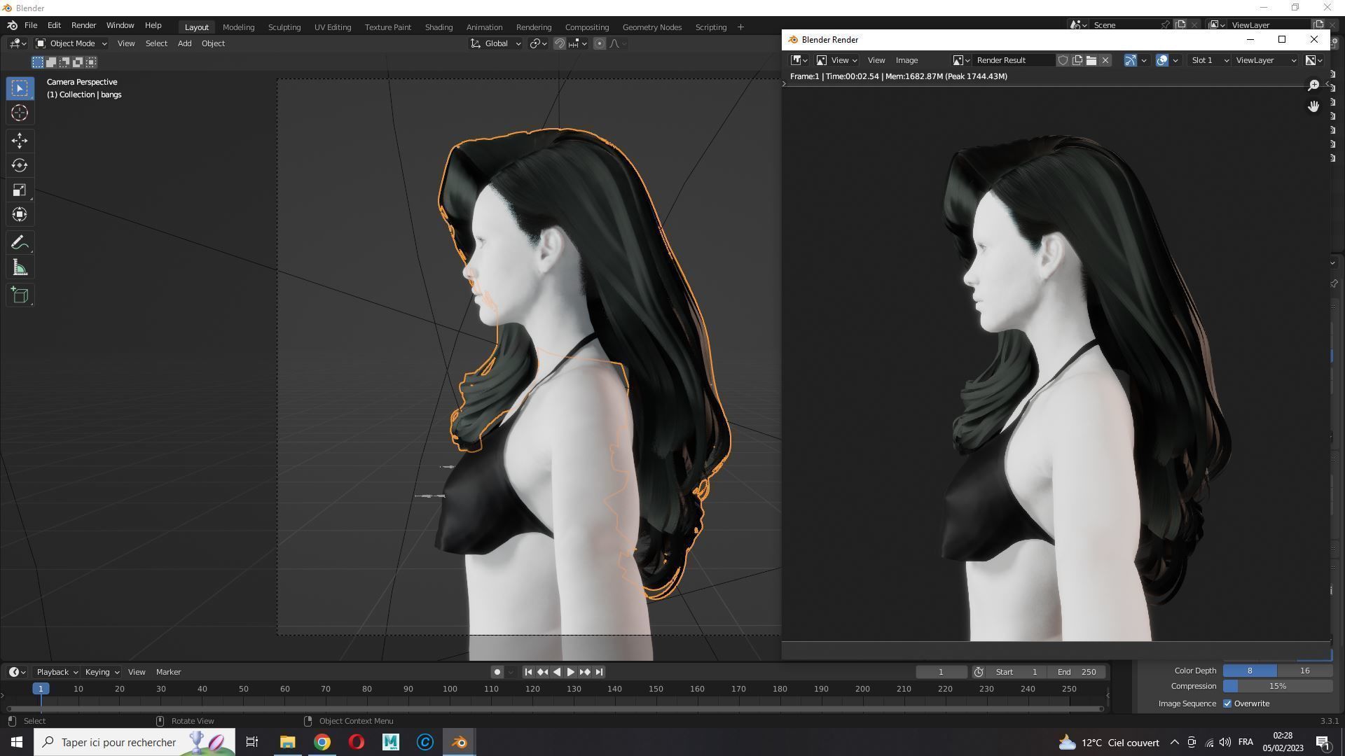 Realistic long hair female Low-poly 3D model_17