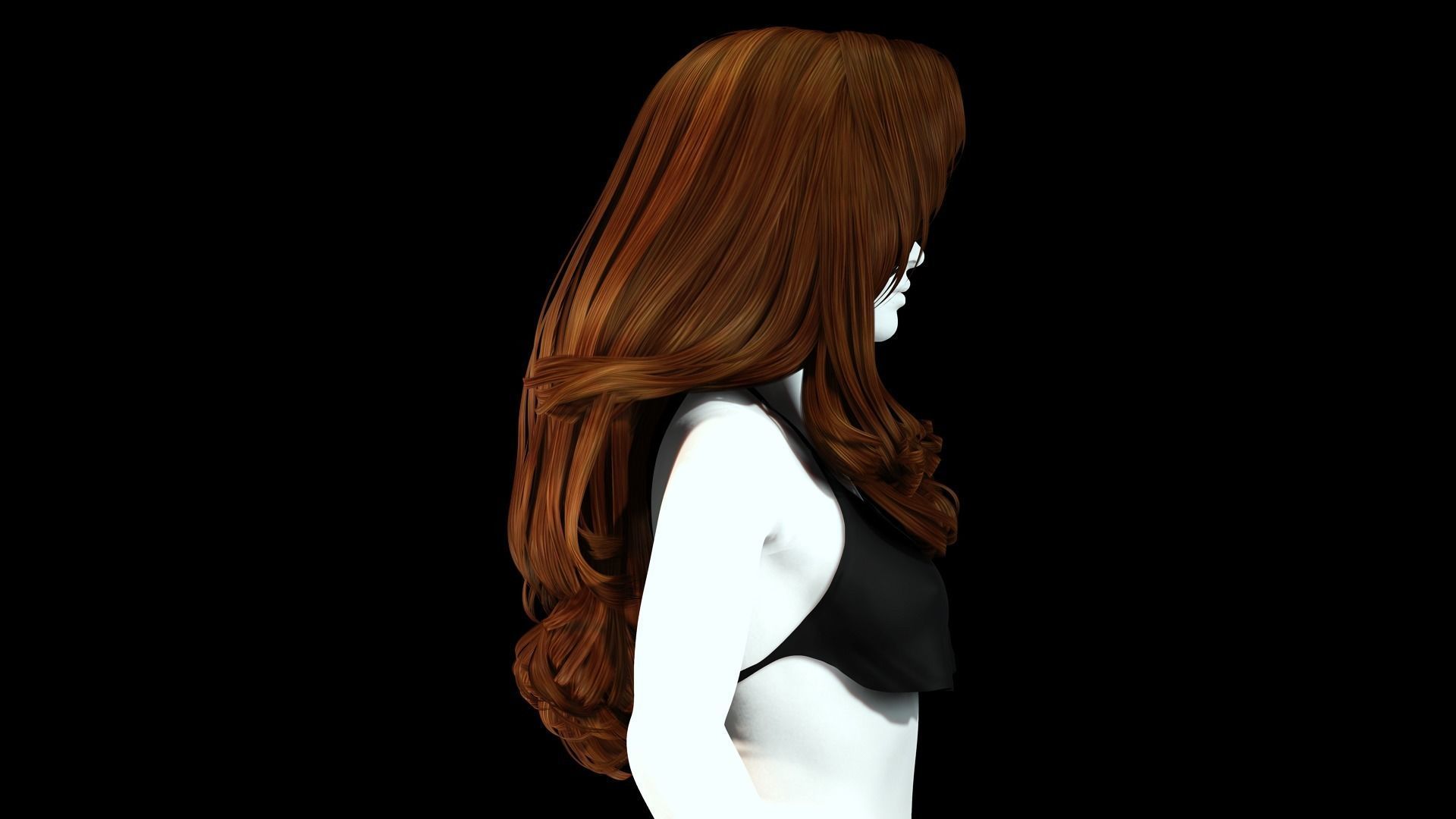 Realistic long hair female Low-poly 3D model_7