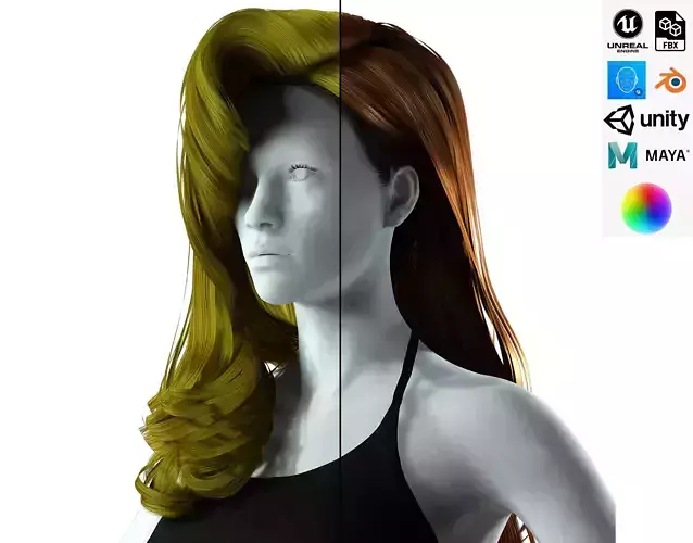 Realistic long hair female Low-poly 3D model