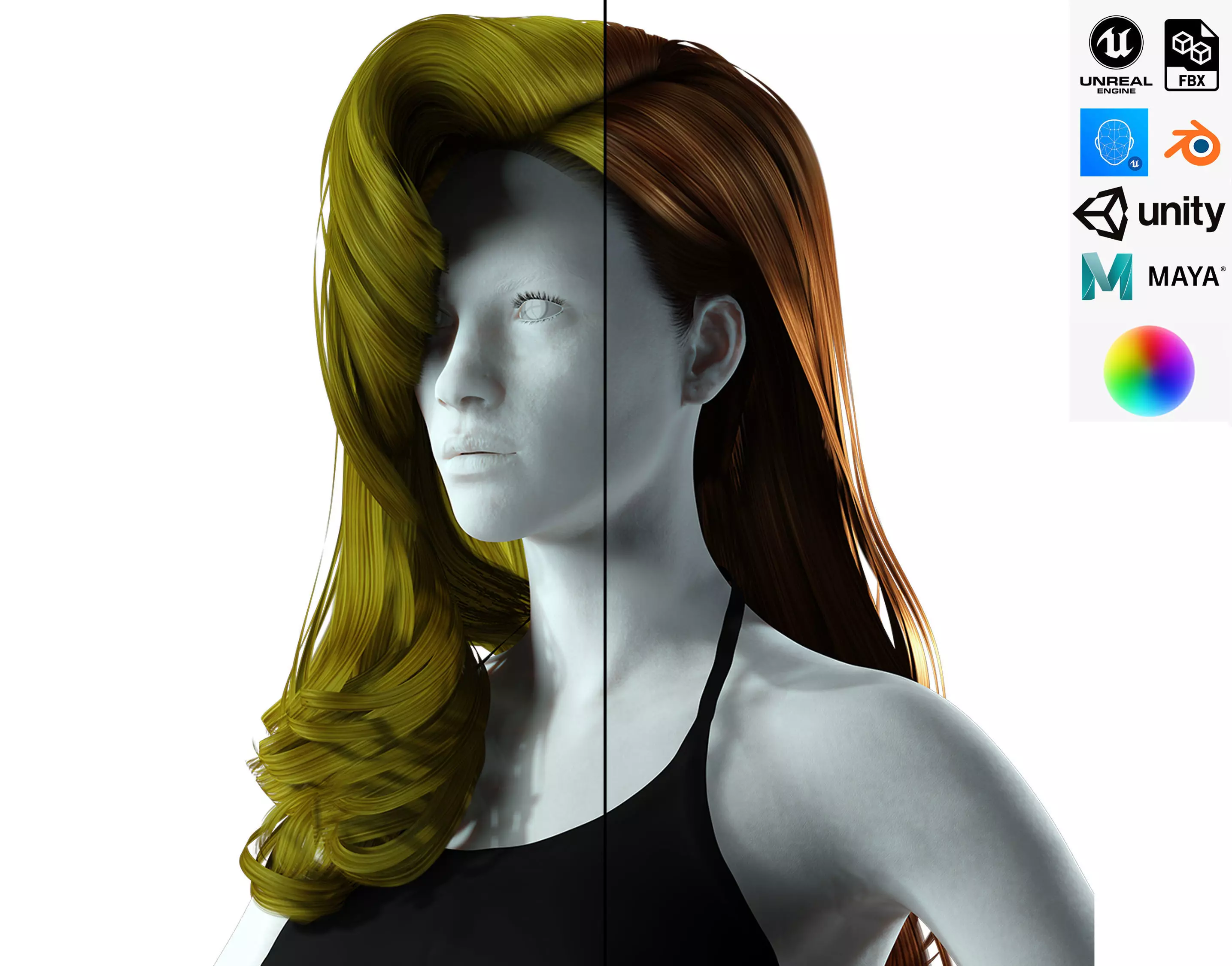 Realistic long hair female Low-poly 3D model_0