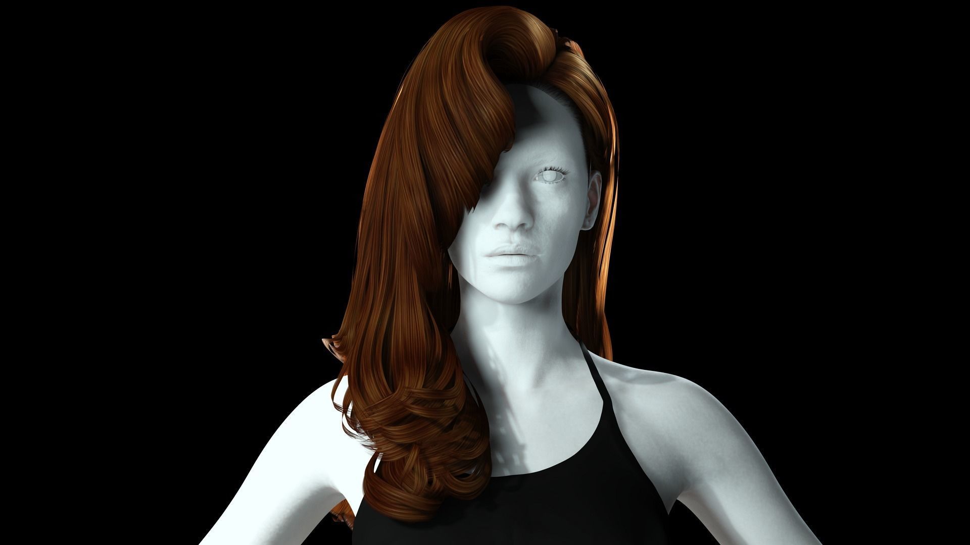 Realistic long hair female Low-poly 3D model_2