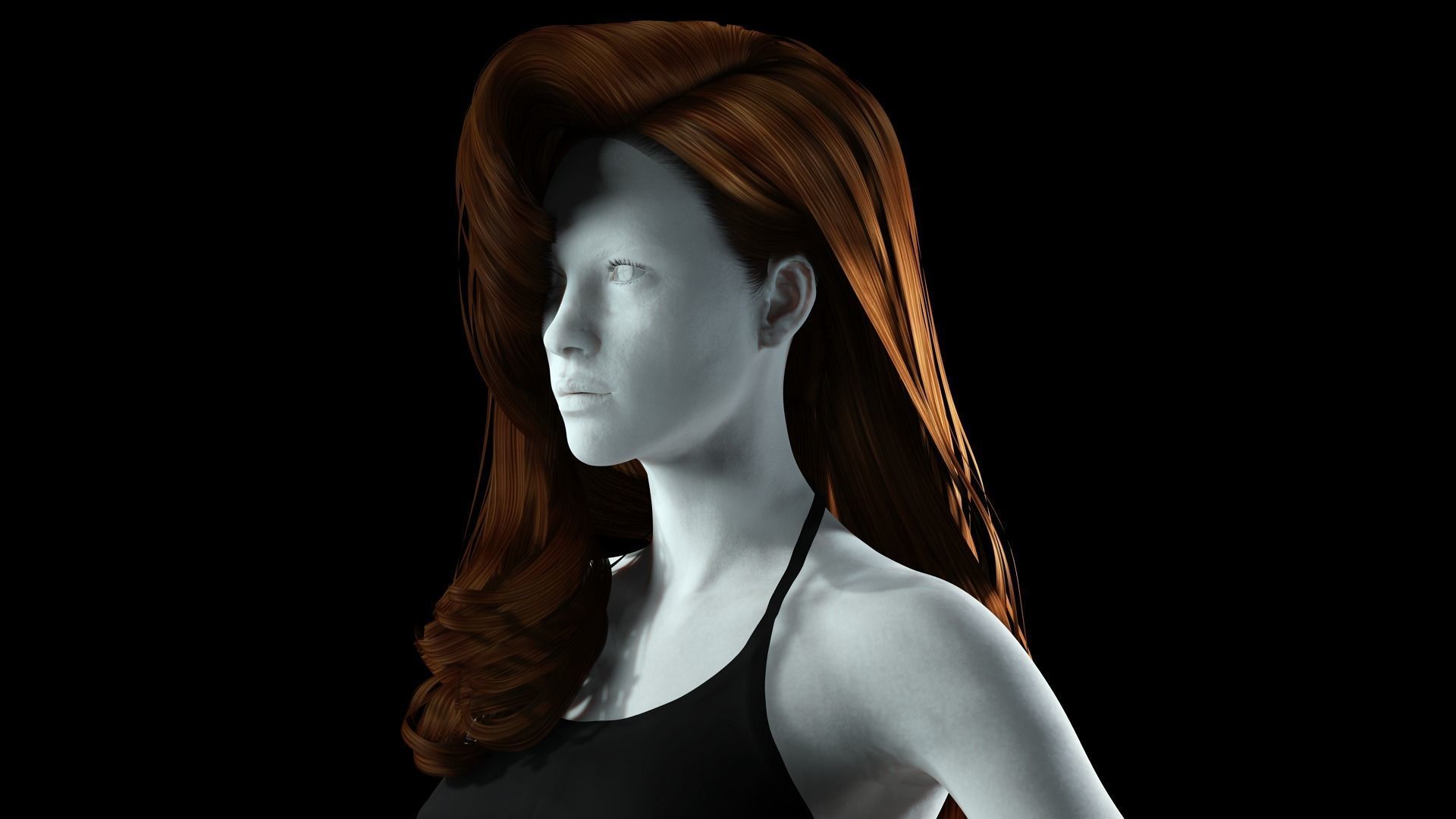 Realistic long hair female Low-poly 3D model_3