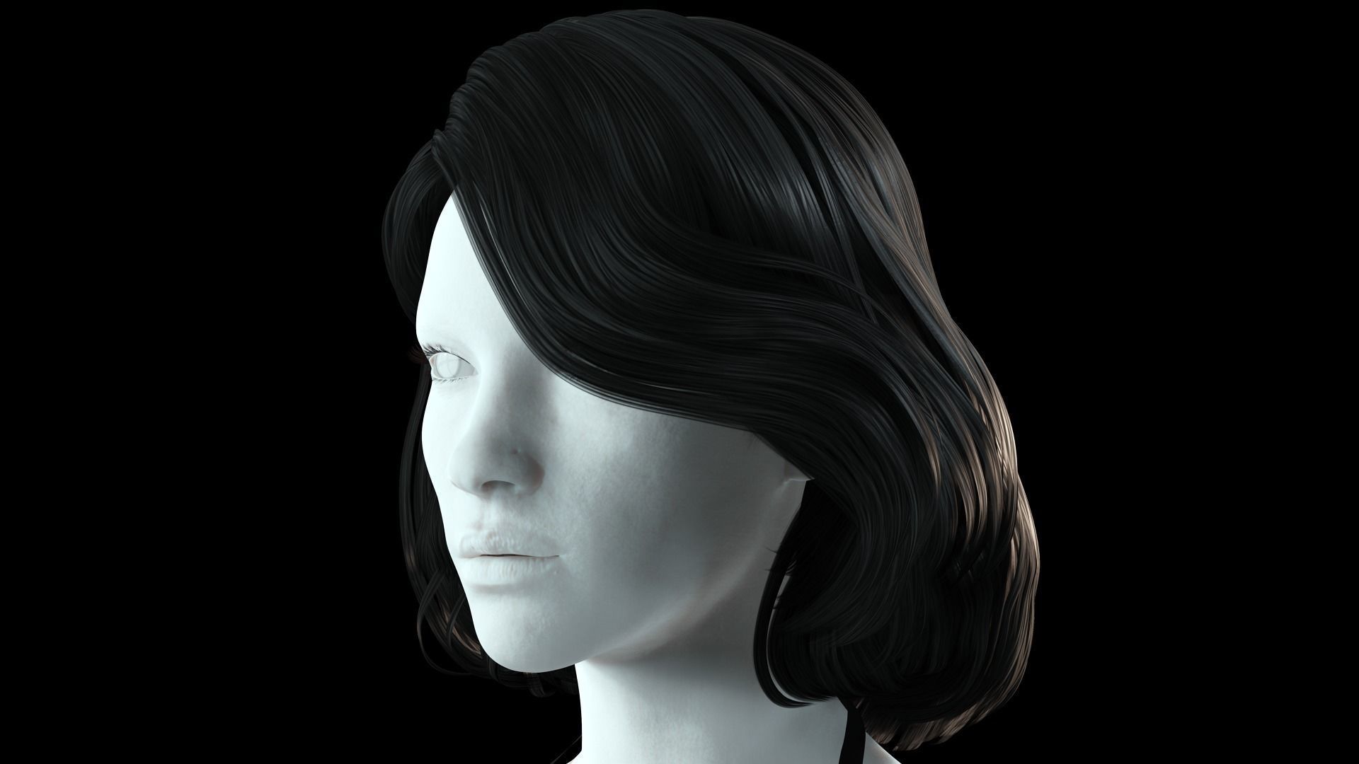 Realistic female hair Low-poly 3D model_3