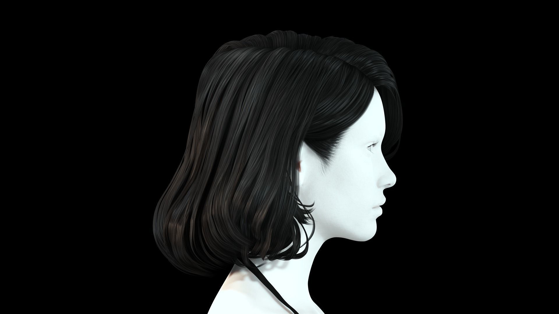 Realistic female hair Low-poly 3D model_7