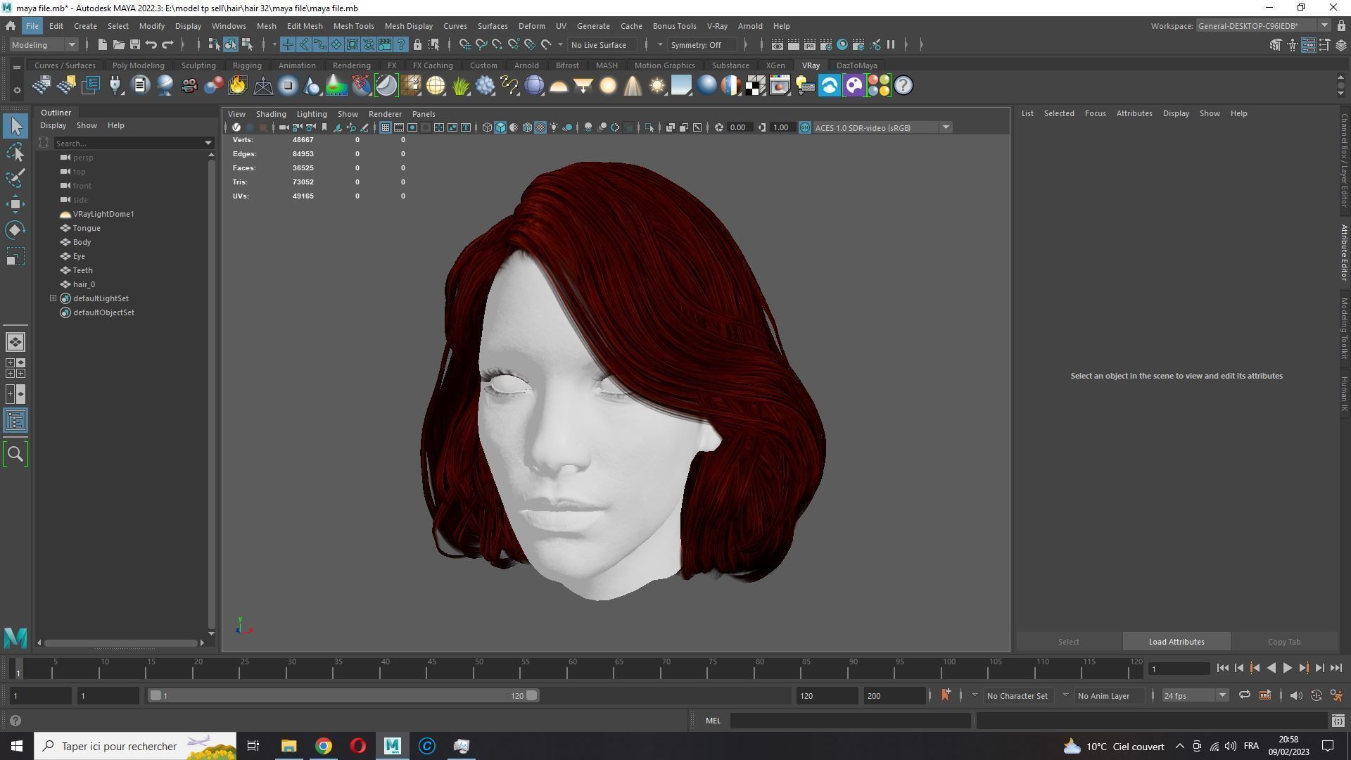 Realistic female hair Low-poly 3D model_20