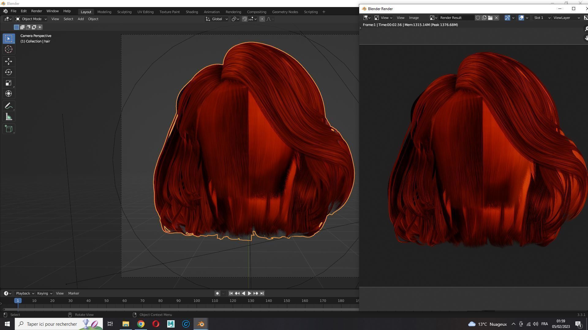 Realistic female hair Low-poly 3D model_18